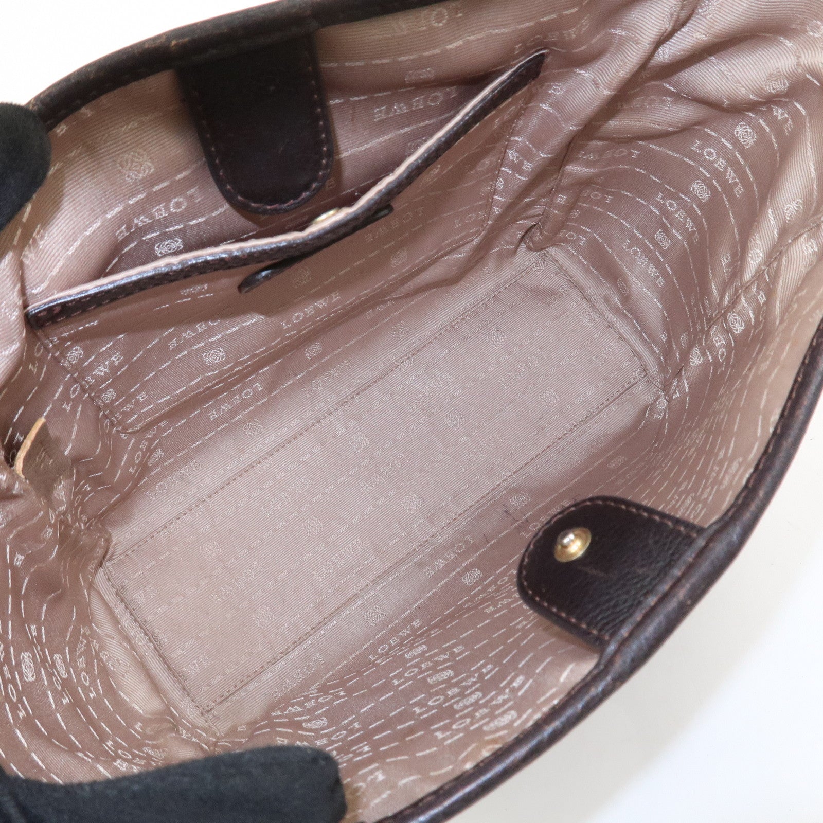 LOEWE Heritage Logo Leather Hand Bag Tote Bag Dark Brown