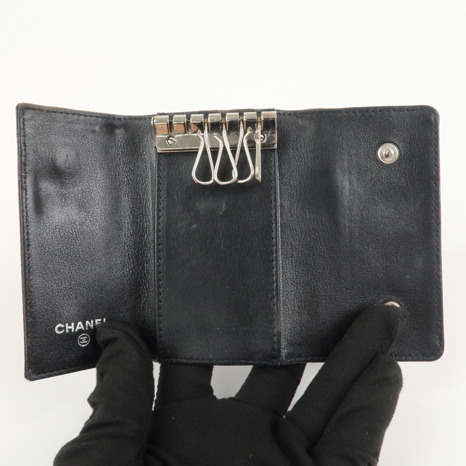 CHANEL COCO Mark Caviarskin Leather Key Case Key Holder Black