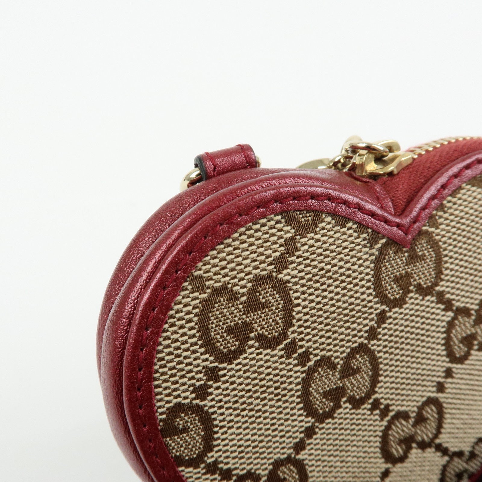 GUCCI Lovely Heart GG Canvas Leather Coin Case Beige Bordeaux152615