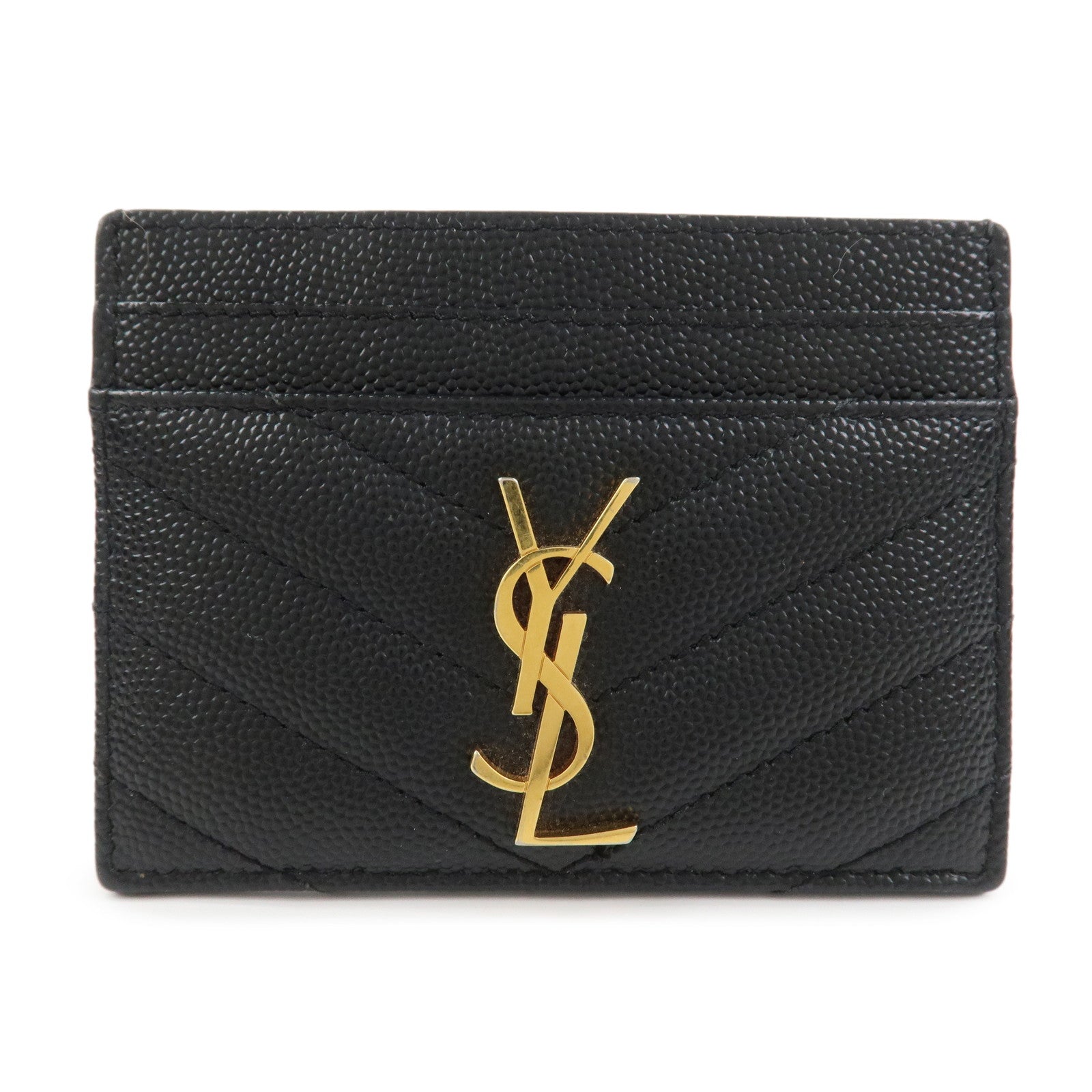 SAINT LAURENT PARIS Casandra Leather Card Case Black 423291