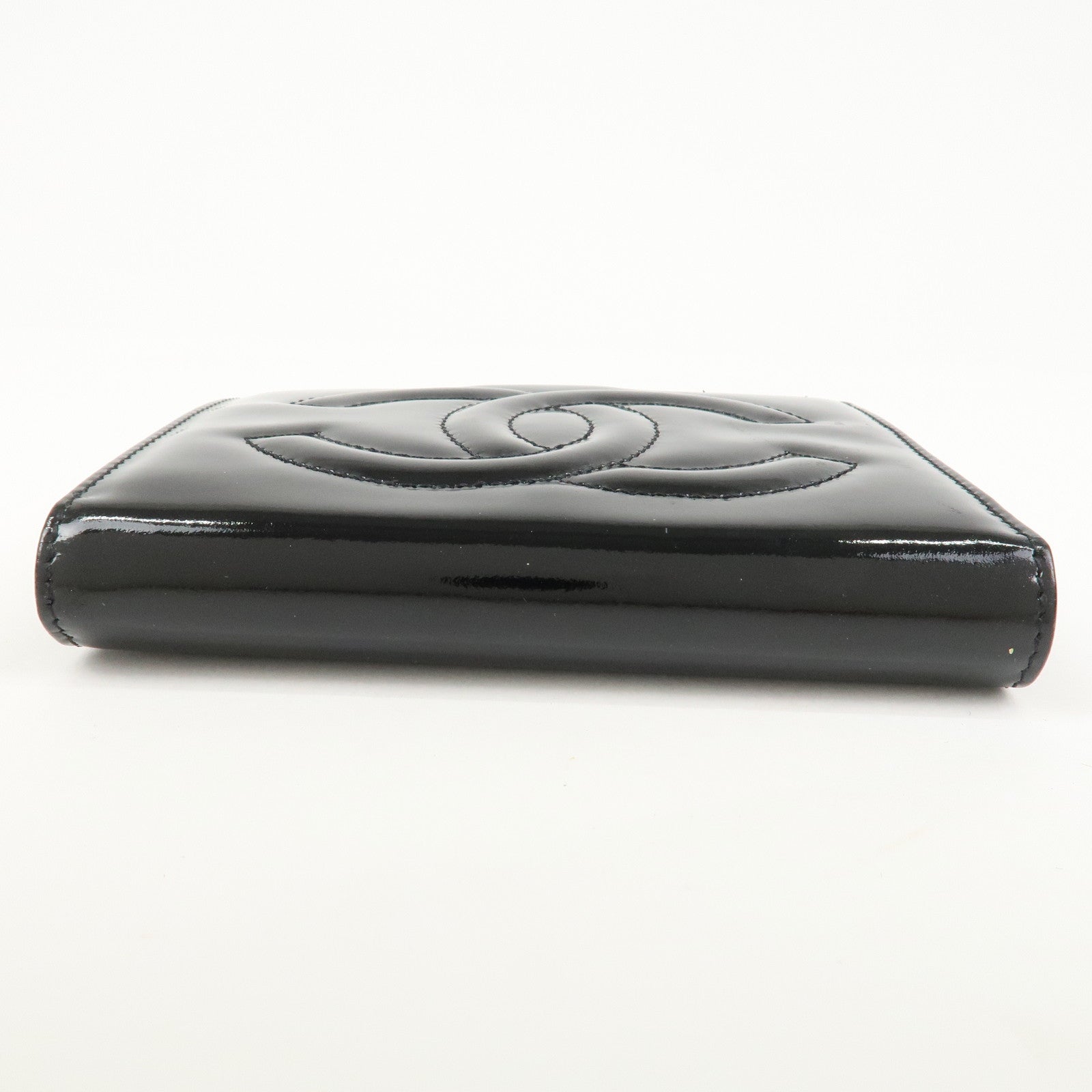 CHANEL COCO Mark Patent Leather Bi-fold Small Wallet Black A13497
