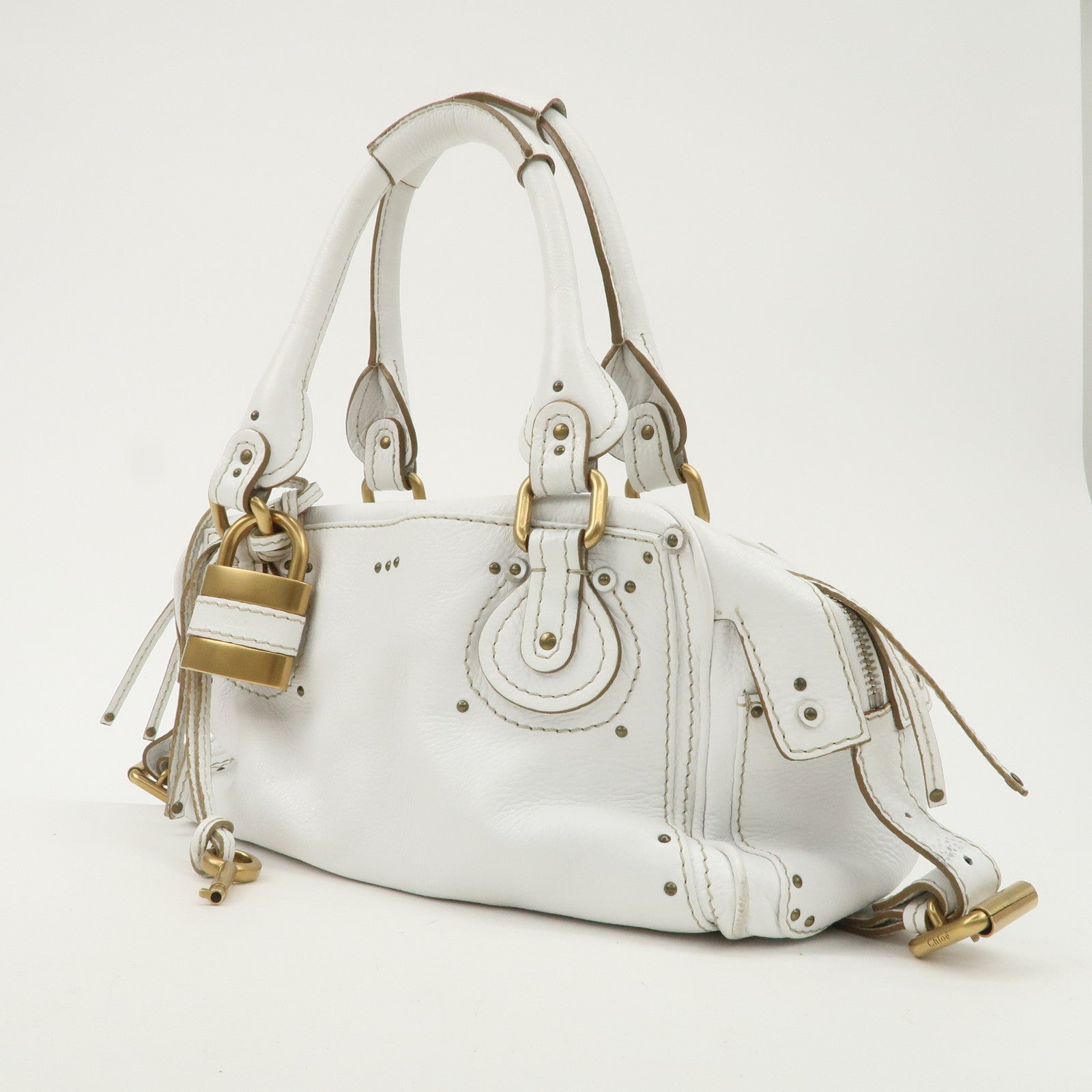 Chloe Padington Leather Hand Bag Shoulder Bag White Used