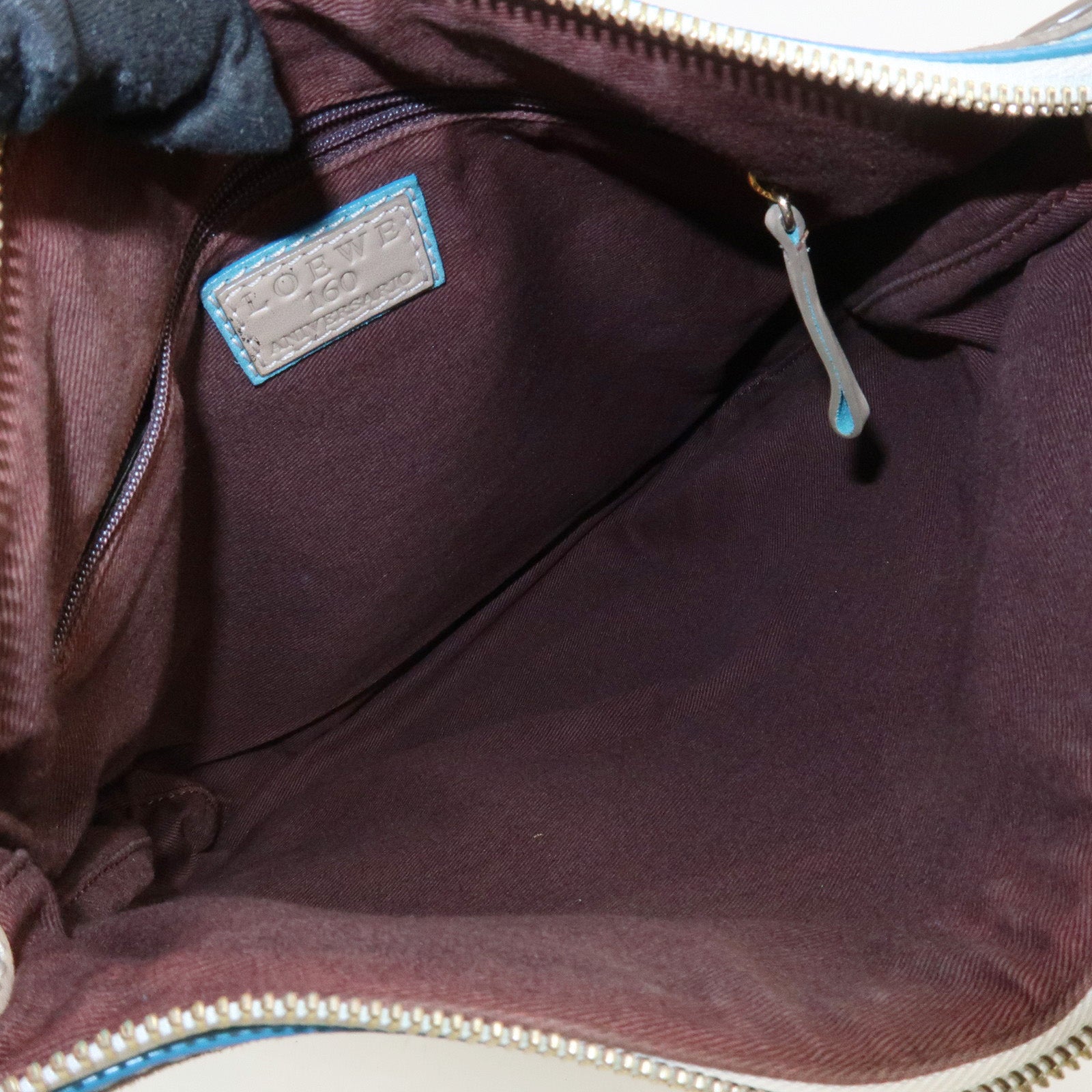 LOEWE Anagram Canvas Suede Leather Shoulder Bag Beige Blue Used