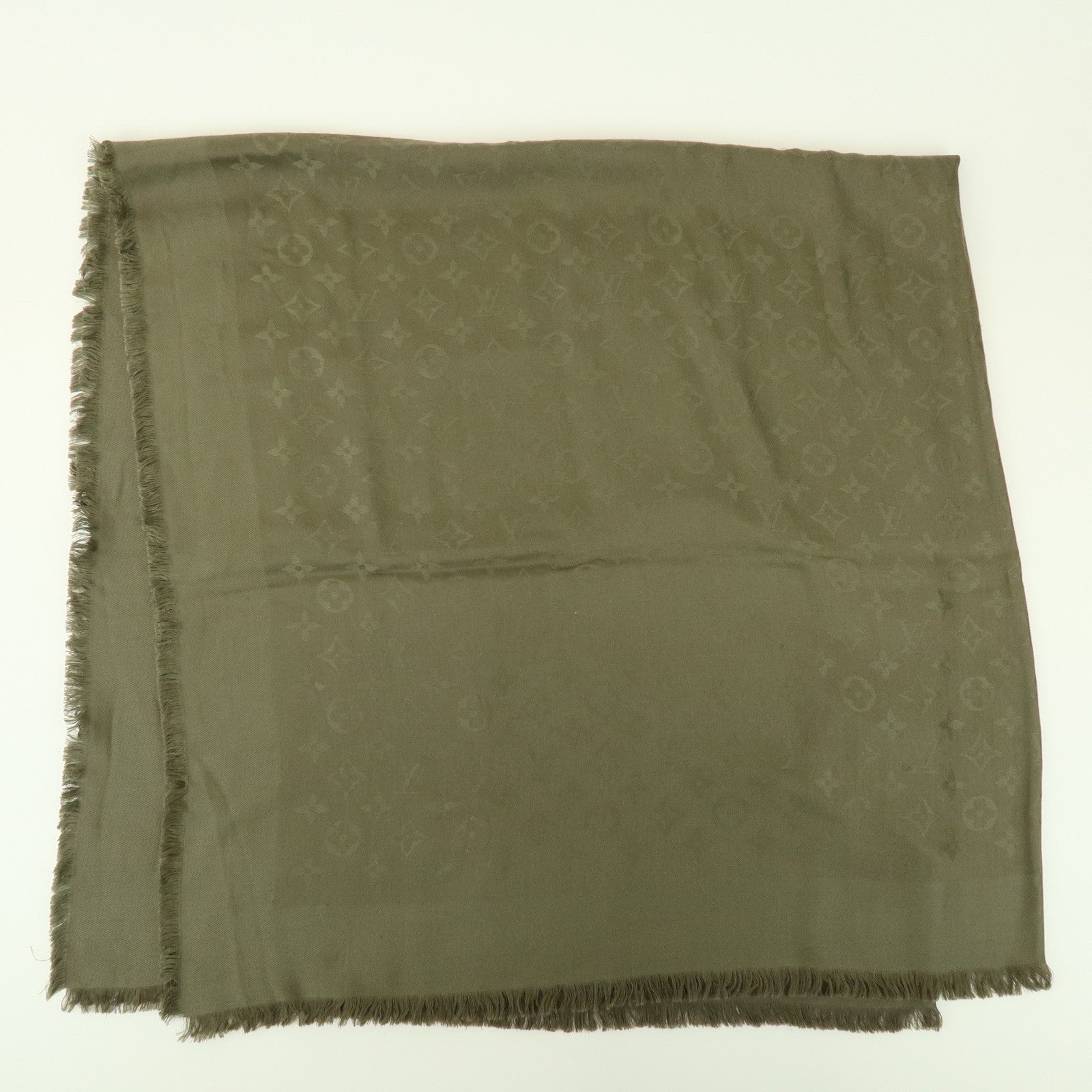 Louis Vuitton Monogram Silk Wool Scarf Shawl Khaki M72238