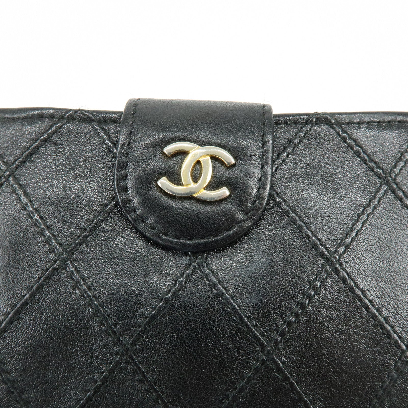 CHANEL Bicolore COCO Mark Calf Leather Compact Bi-fold Wallet Black