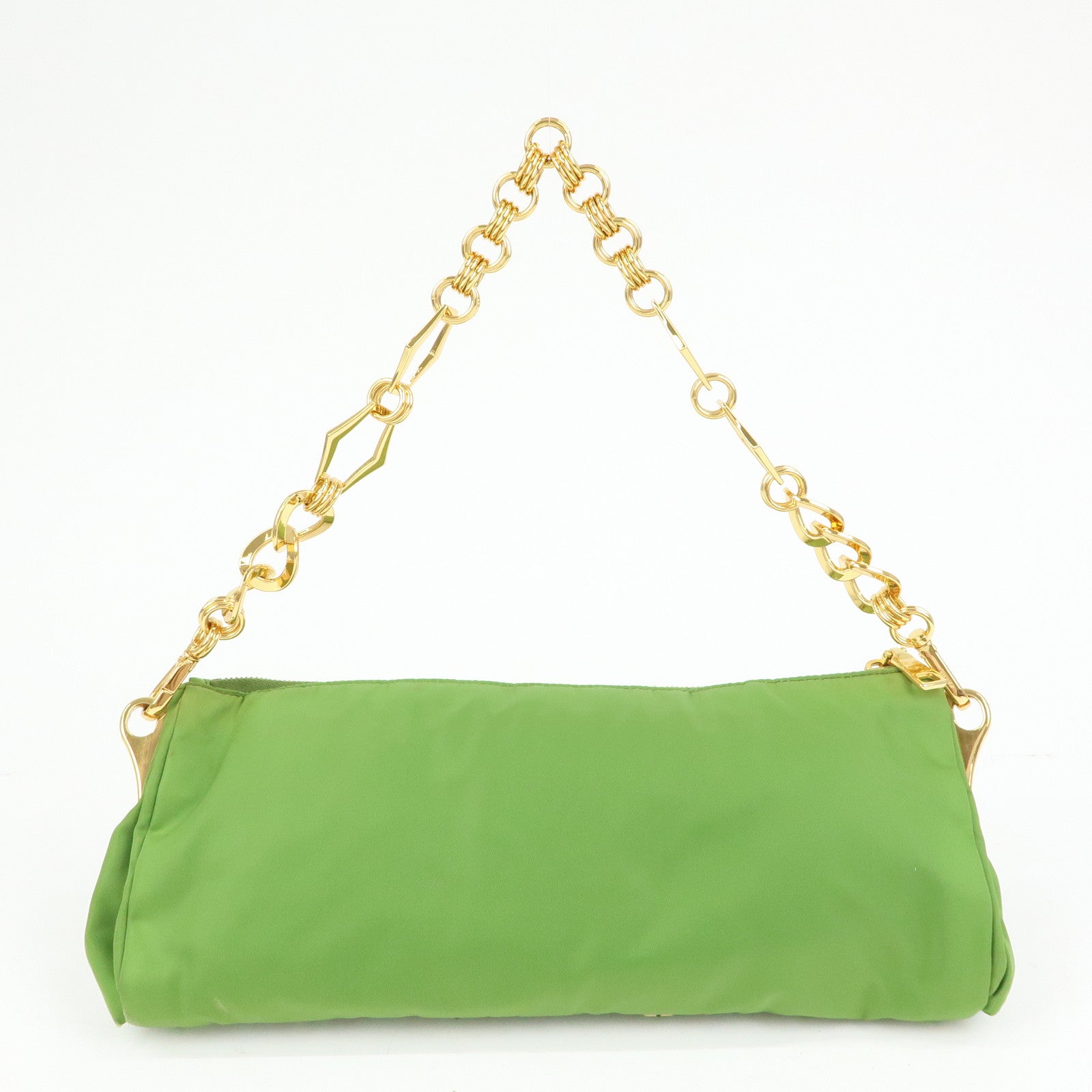 PRADA Bijou Nylon Stone Chain Shoulder Bag Clutch Bag Green
