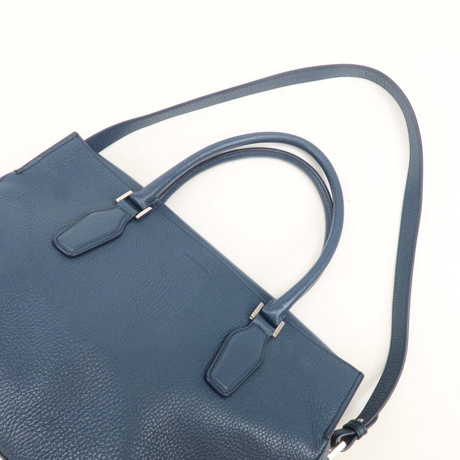 JIL SANDER Logo Leather 2WAY Bag Hand Bag Shoulder Bag Navy