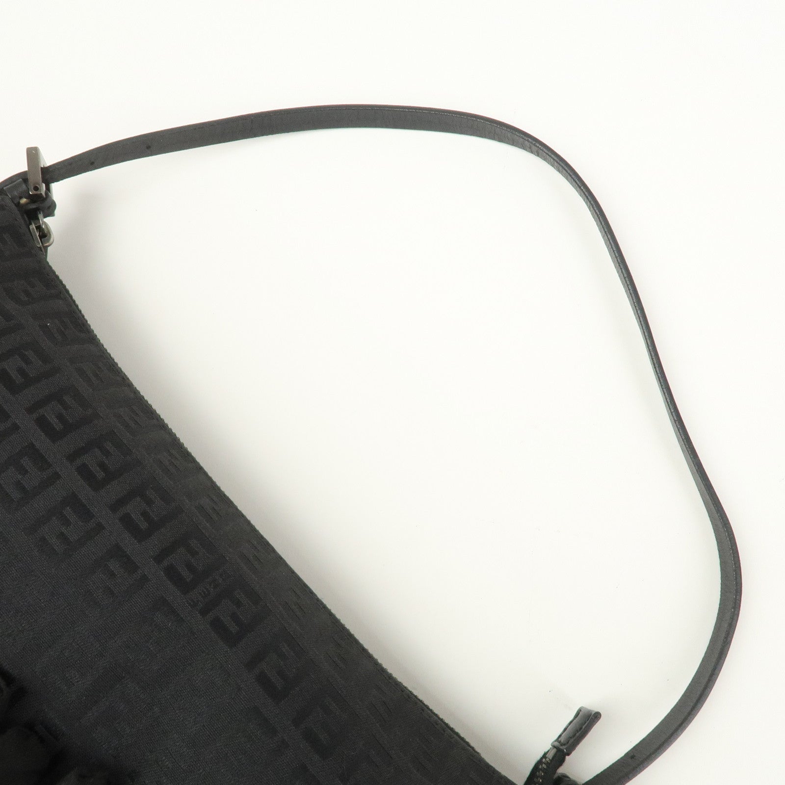 FENDI Zucchino Canvas Leather Shoulder Bag Hand Bag Black