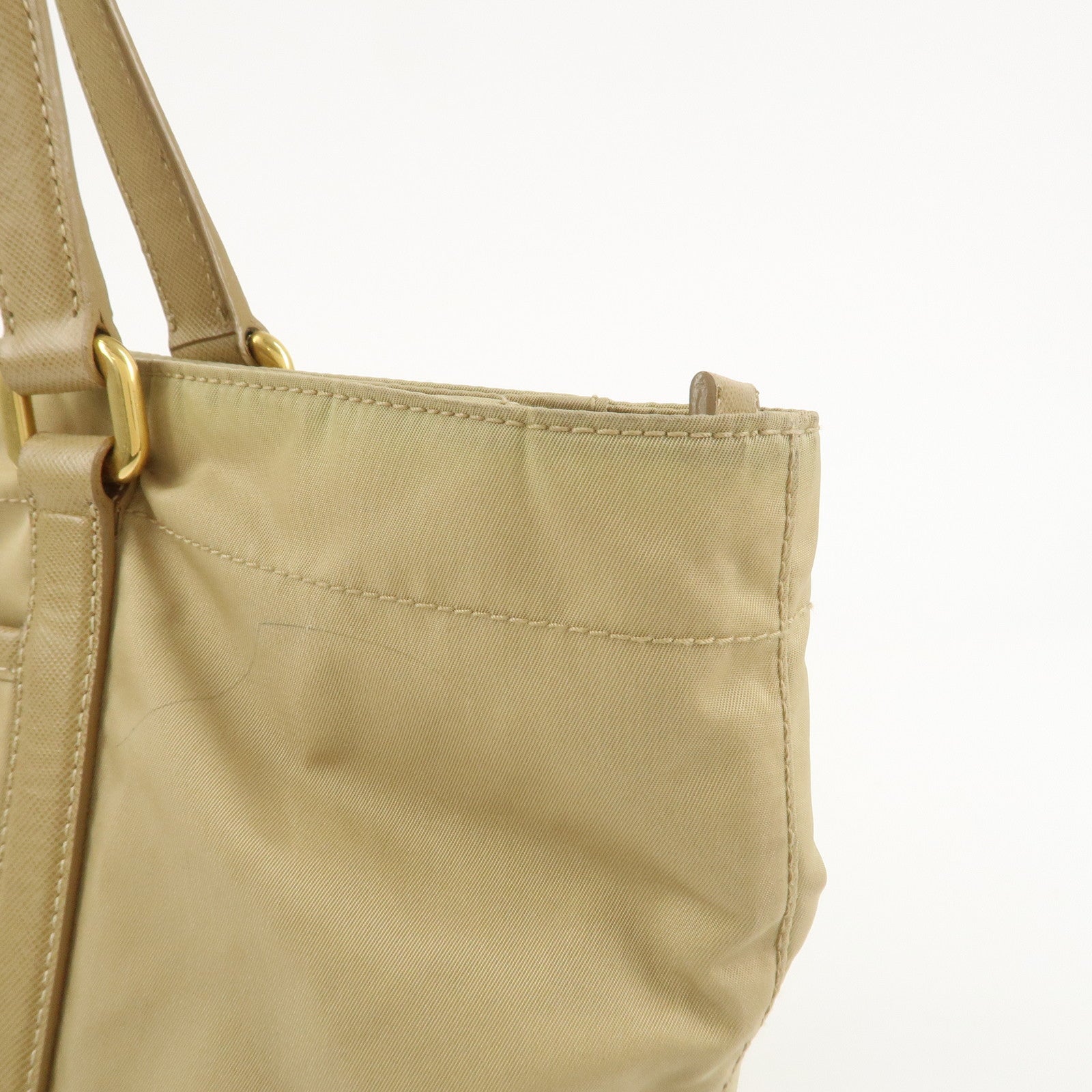 PRADA Triangle Logo Nylon Saffiano Leather Tote Bag Beige BR2311