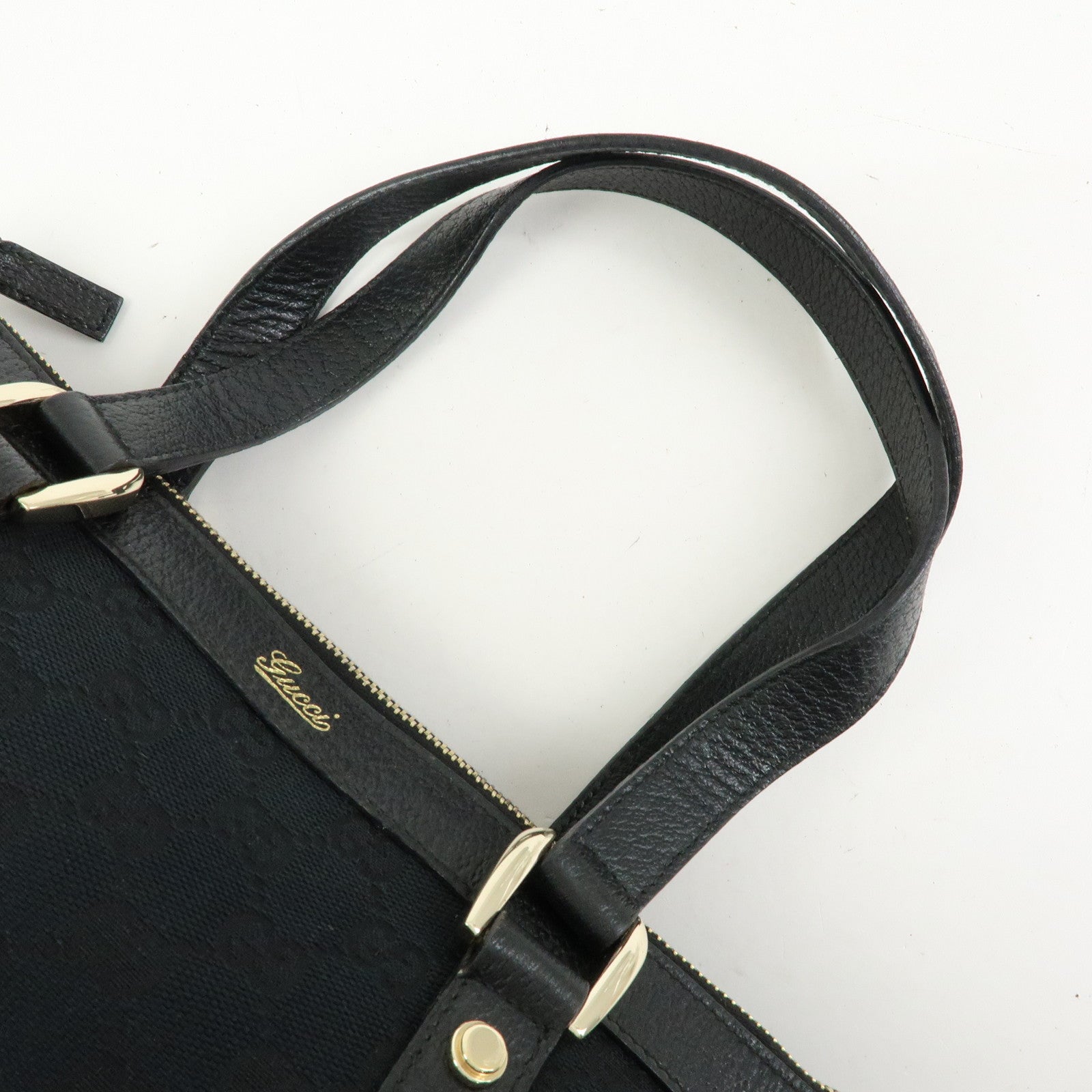 GUCCI Abbey GG Canvas Leather Tote Bag Hand Bag Black 141471