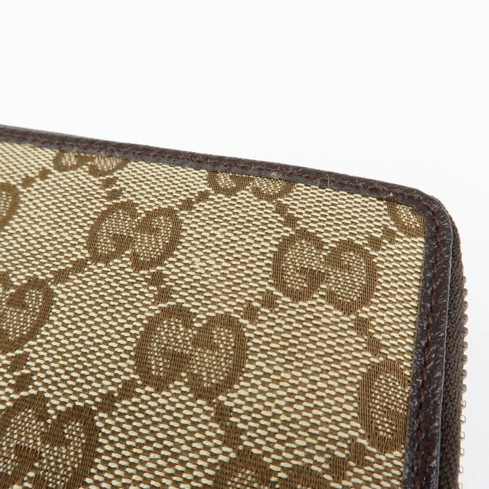 GUCCI GG Canvas Leather Round Zippy Long Wallet Beige Brown 112724