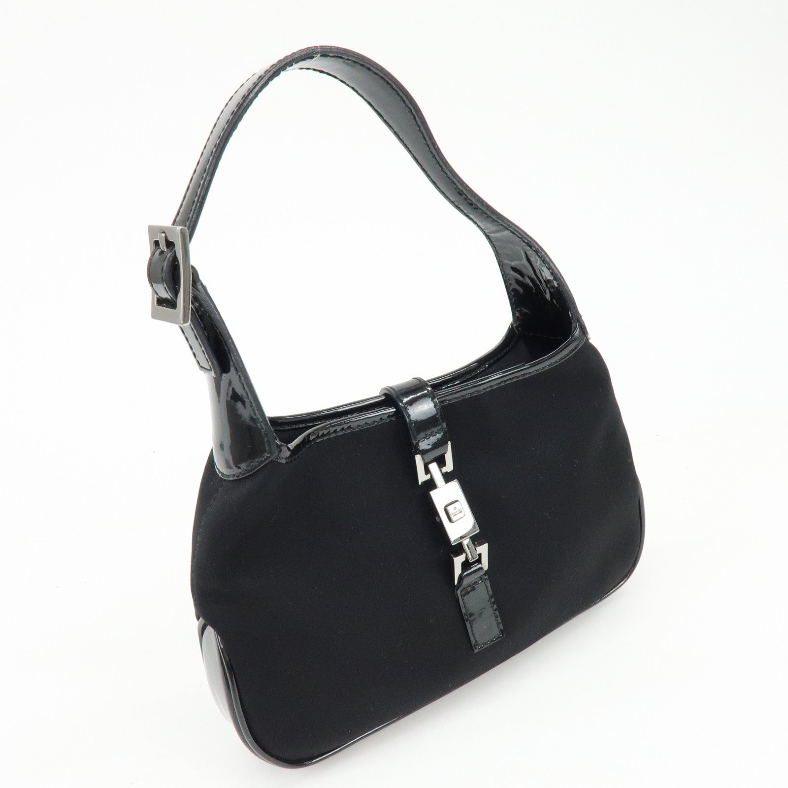 GUCCI Jackie Nylon Patent Leather Hand Bag Black 005・0775
