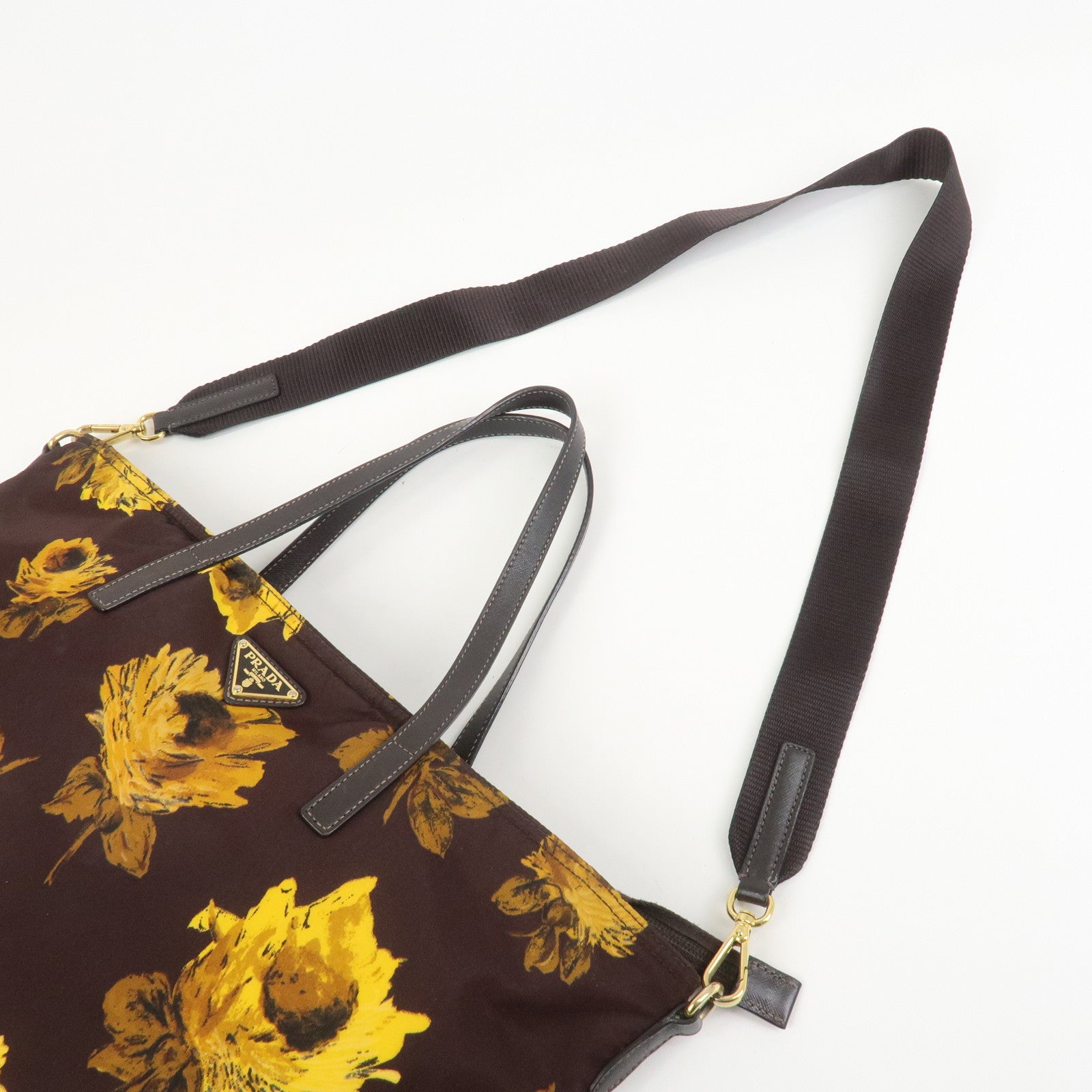 PRADA Triangle Logo Nylon Leather 2Way Shoulder Bag Flower Print