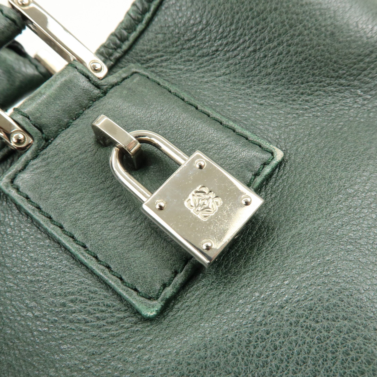LOEWE Anagram Leather Tote Bag Hand Bag Green