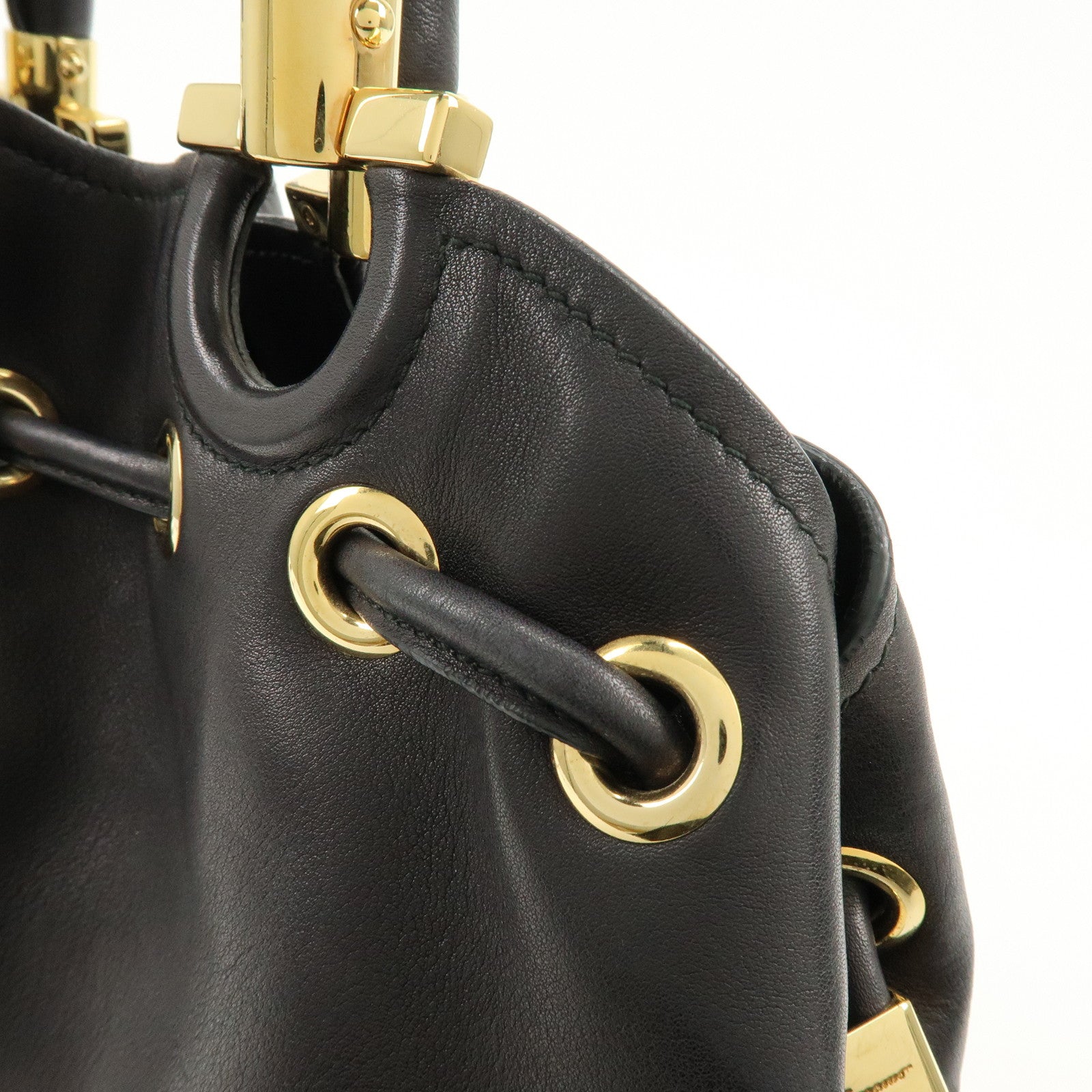 Ferragamo Gancini Leather Hand Bag Black