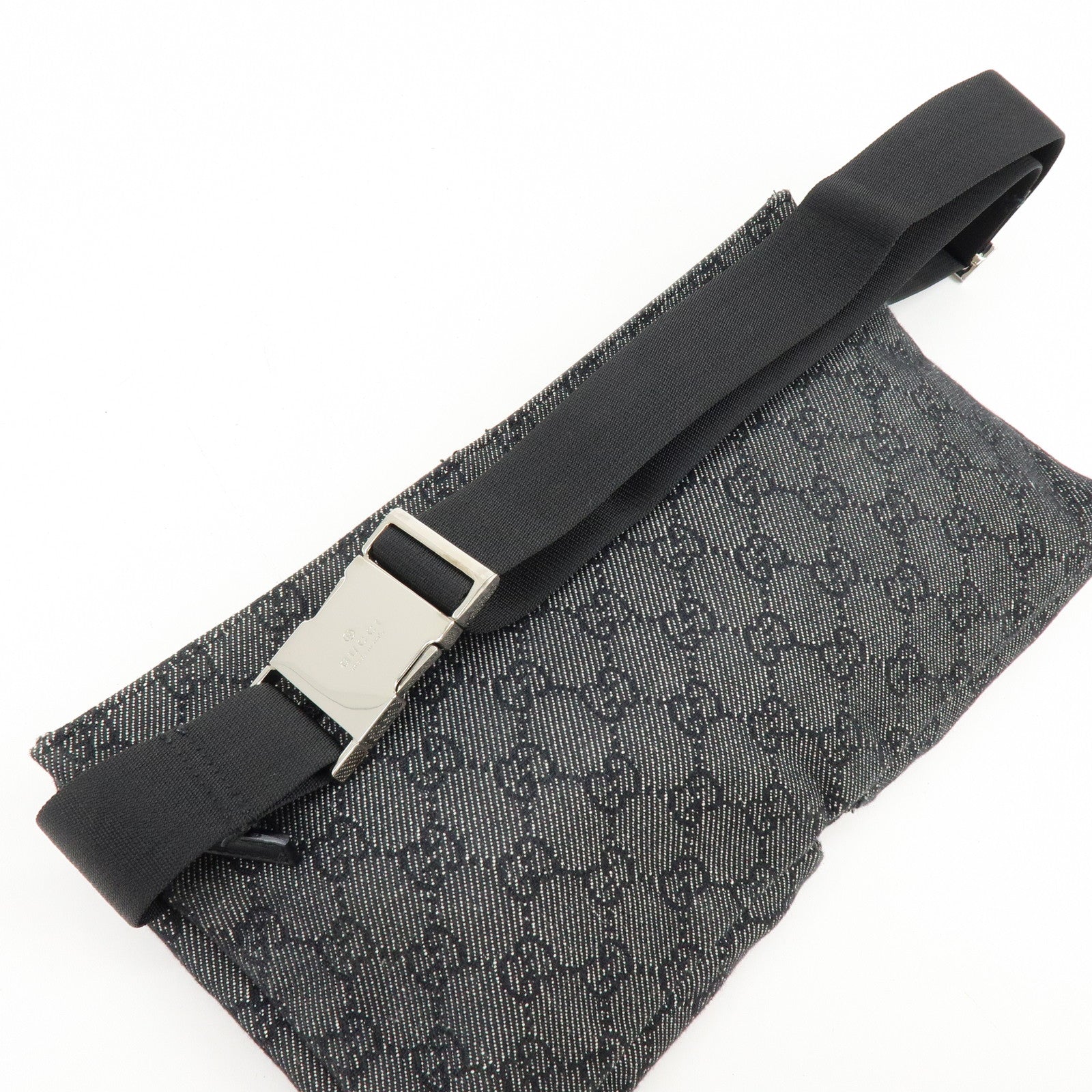 GUCCI GG Denim Leather Waist Bag Crossbody Bag Black 28566