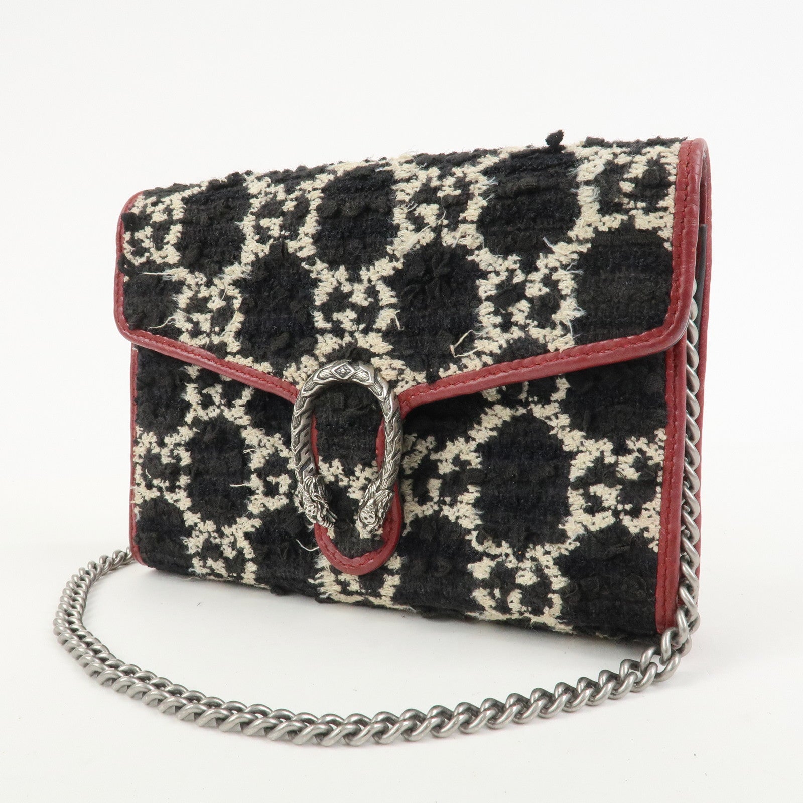 GUCCI Dionysus Tweed Leather Chain Shoulder Bag Black Ivory 401231