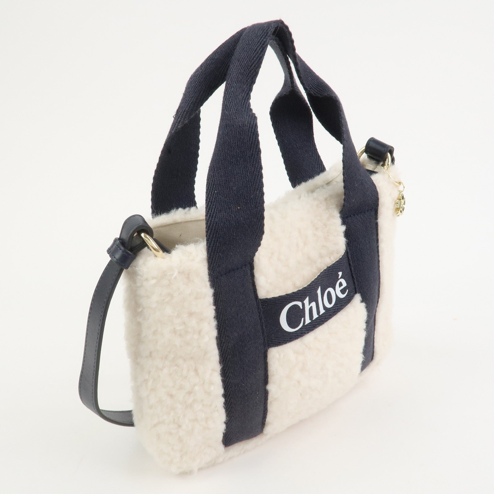 Chloe Fur Leather 2Way Bag Shoulder Bag Hand Bag Ivory Navy