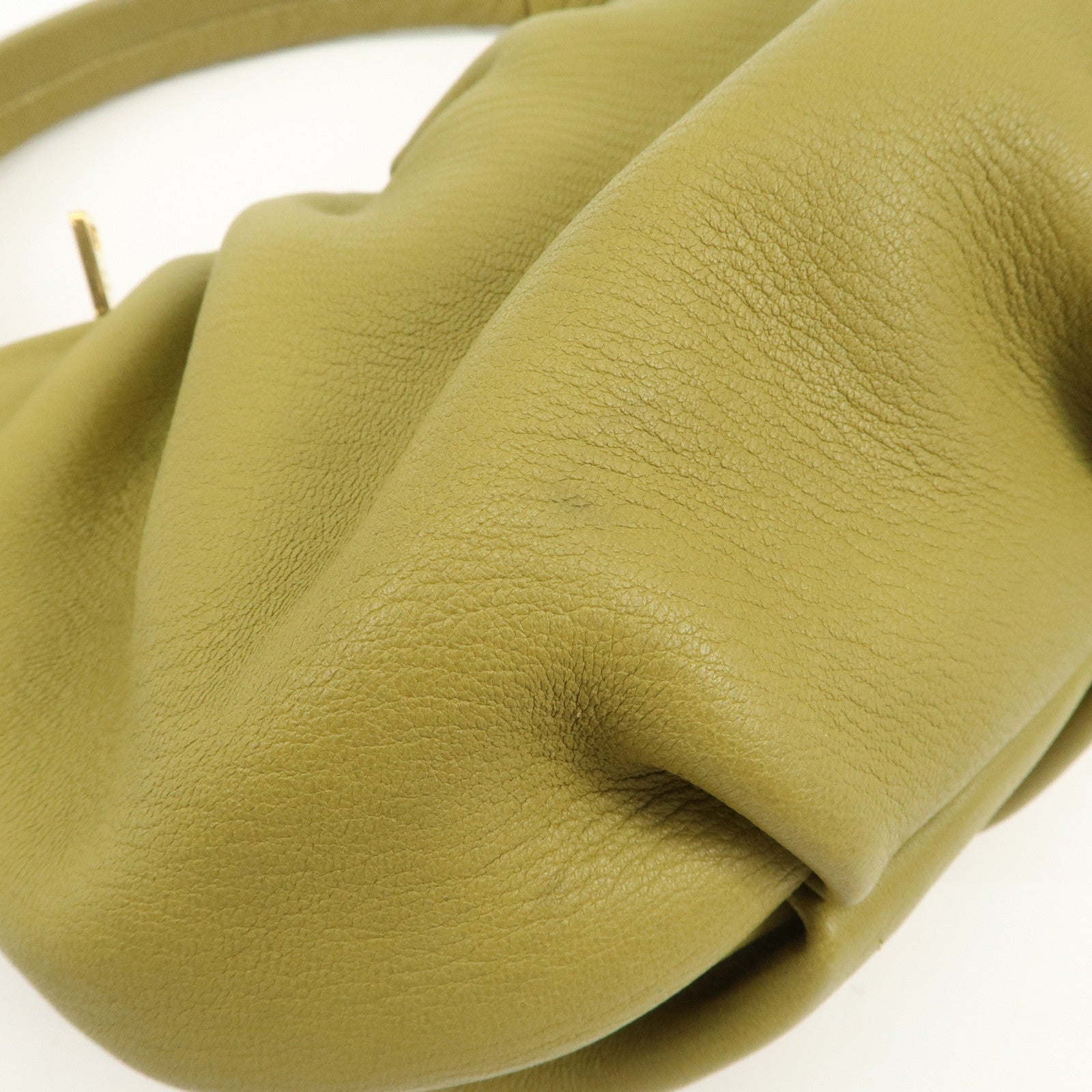 PRADA Logo Leather Shoulder Bag Hand Bag Khaki Gold HDW BR4070