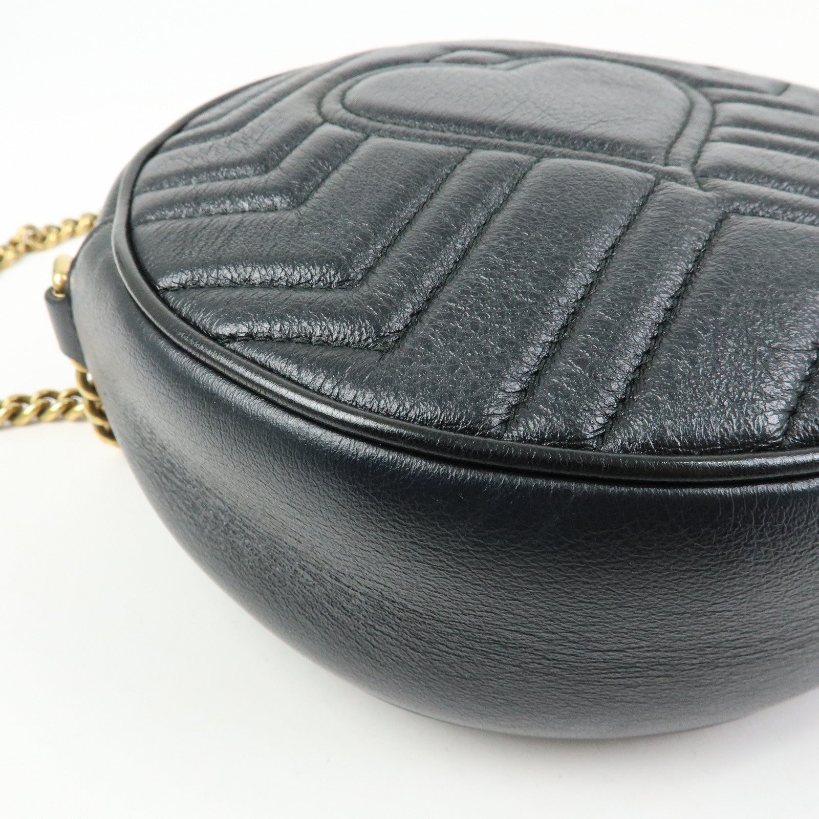 GUCCI GG Marmont Leather Chain Shoulder Round Bag Black 550154