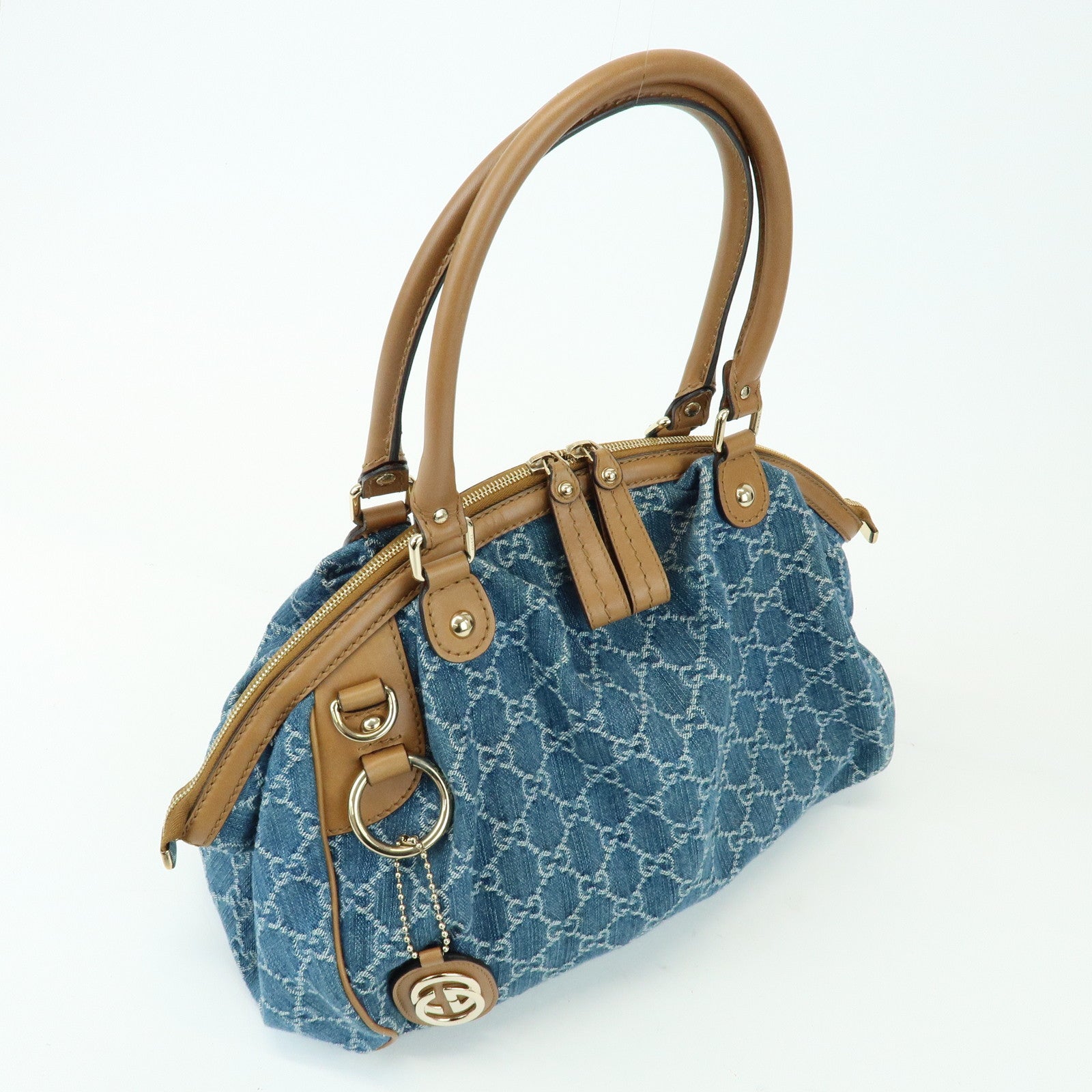 GUCCI Sukey Interlocking G Denim 2Way Hand Shoulder Bag Blue 223974