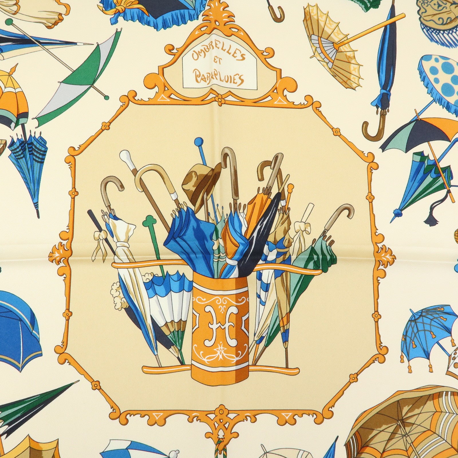 HERMES Carre 90 Silk 100% Scarf OMBRELLES ET PARAPLUIES Beige