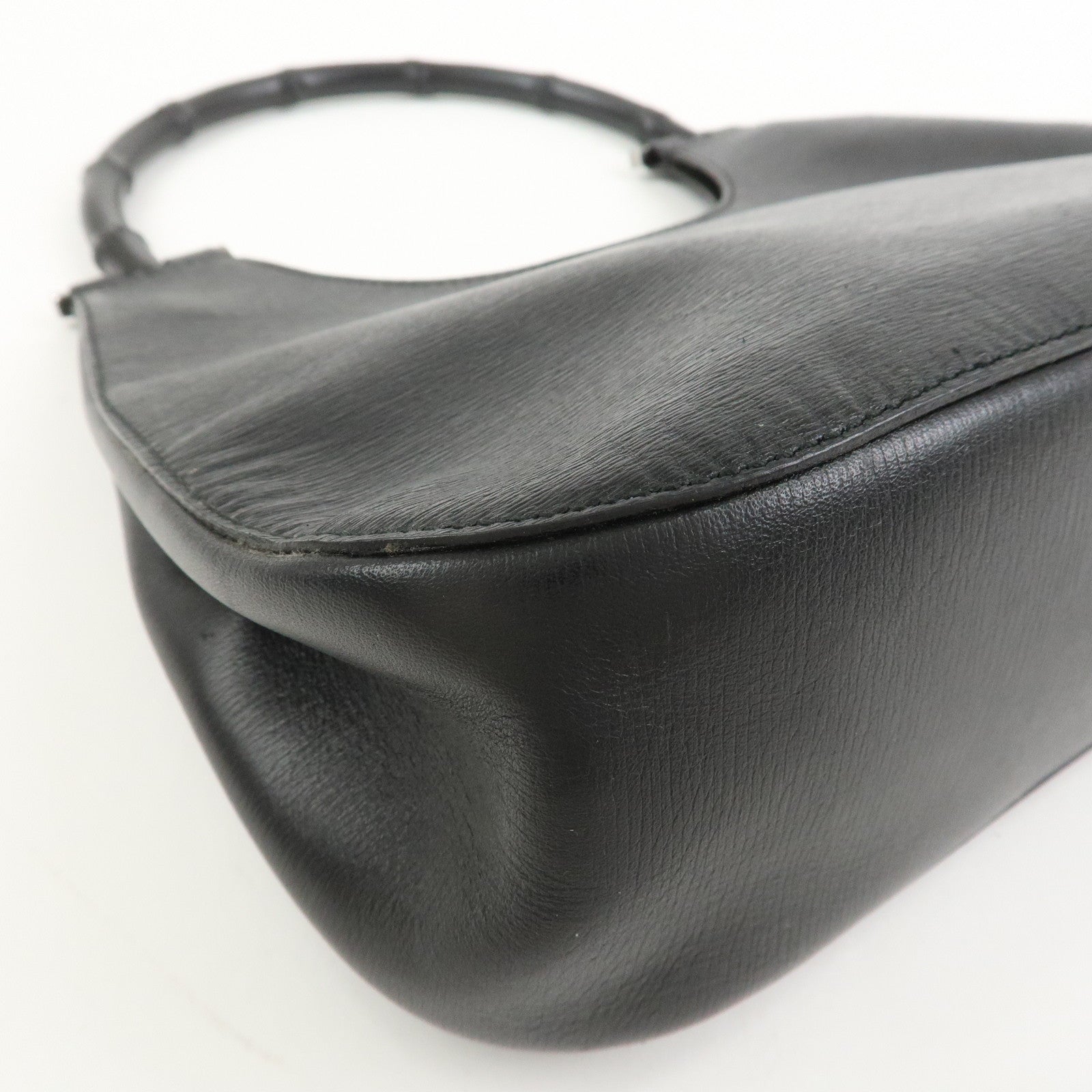 GUCCI Bamboo Leather Hand Bag Shoulder Bag Black 001.3761