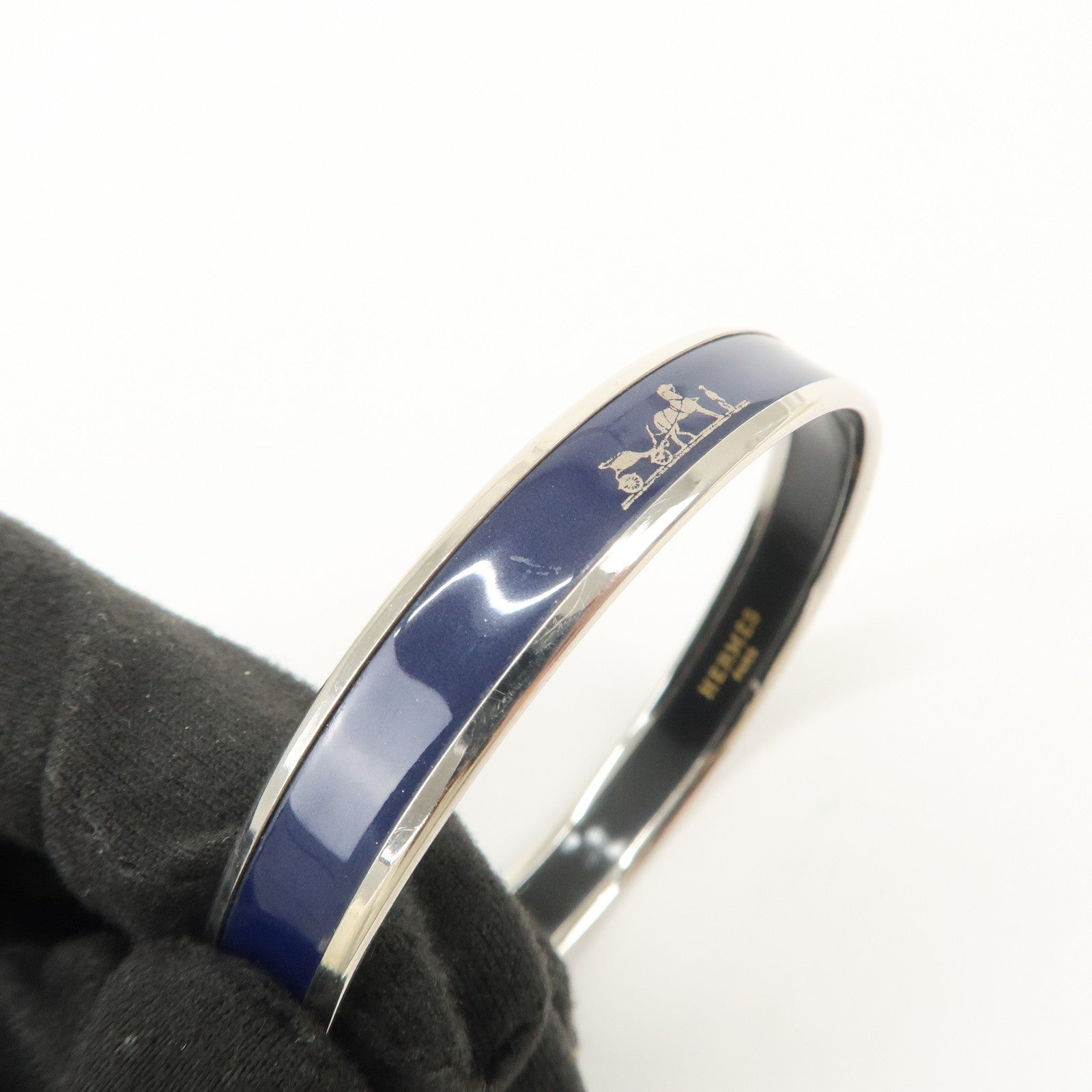 HERMES Email PM Bangle Bracelet Dark Navy Silver