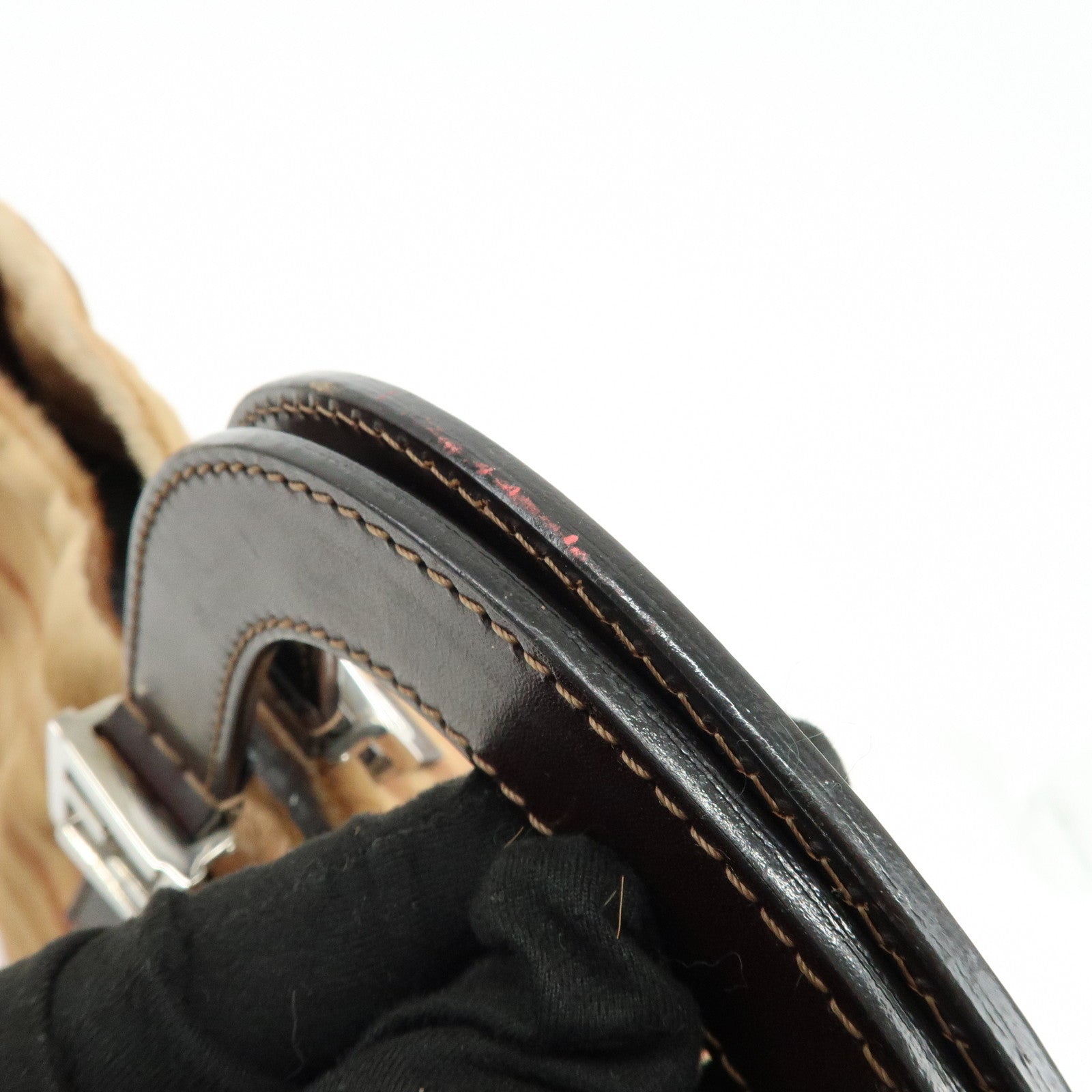 FENDI Calf Hair Leather Animal Pattern Tote Bag Hand Bag Brown