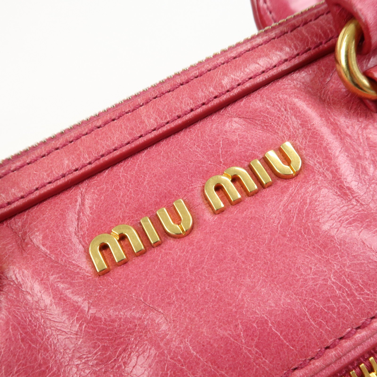 MIU MIU Logo Leather 2Way Bag Hand Bag Shoulder Bag Pink 5BB104