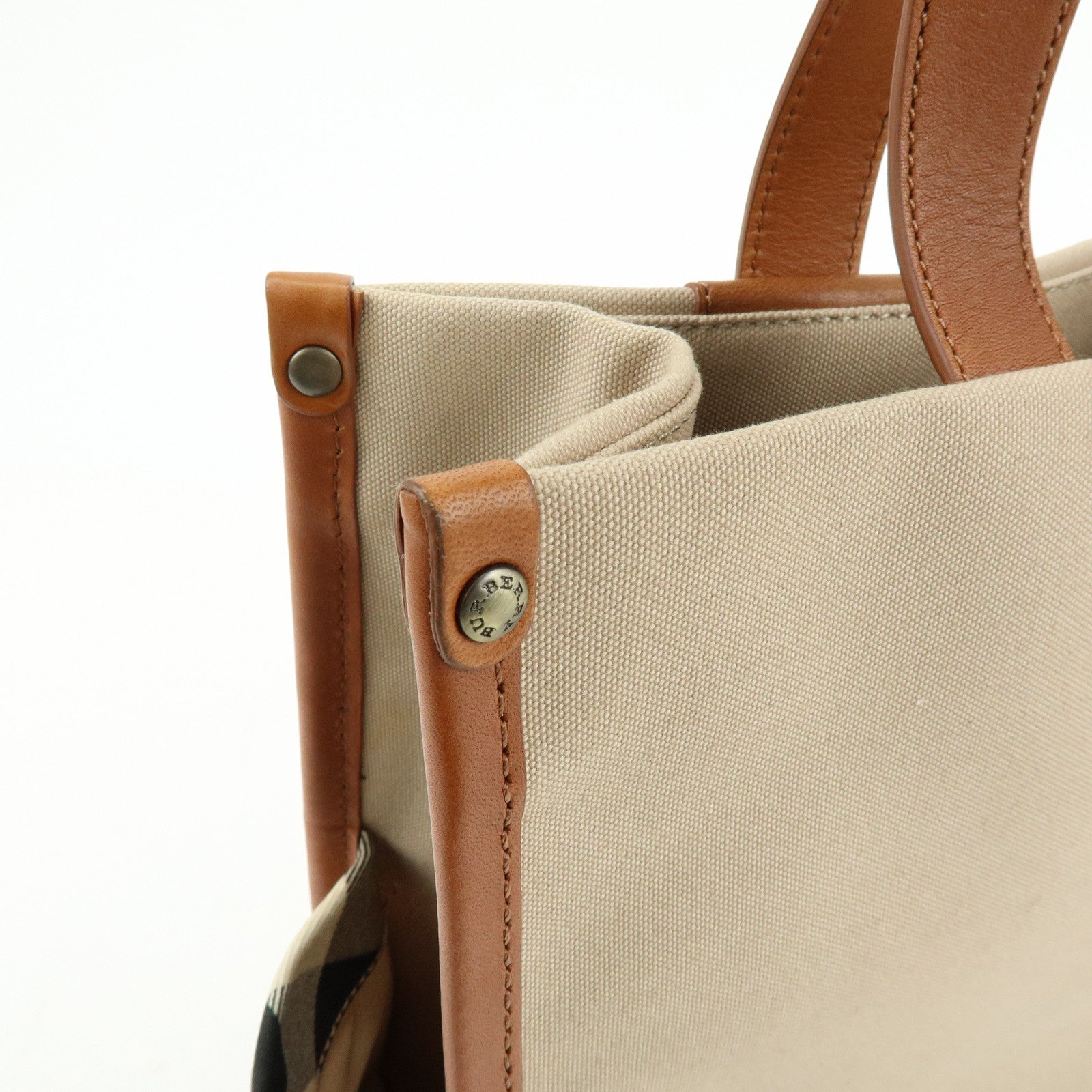 BURBERRY Nova Plaid Canvas Leather Tote Bag Hand Bag Beige Brown