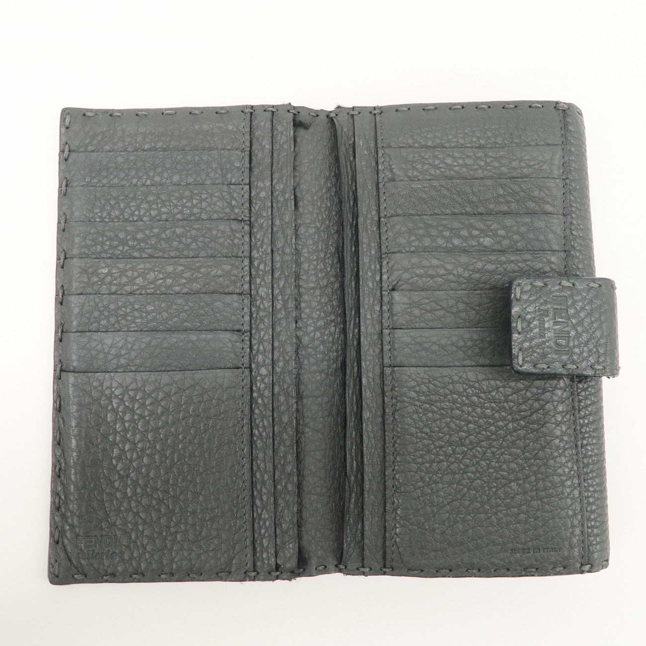 FENDI Selleria Leather Peekaboo Bi-Fold Long Wallet Gray 8M0308