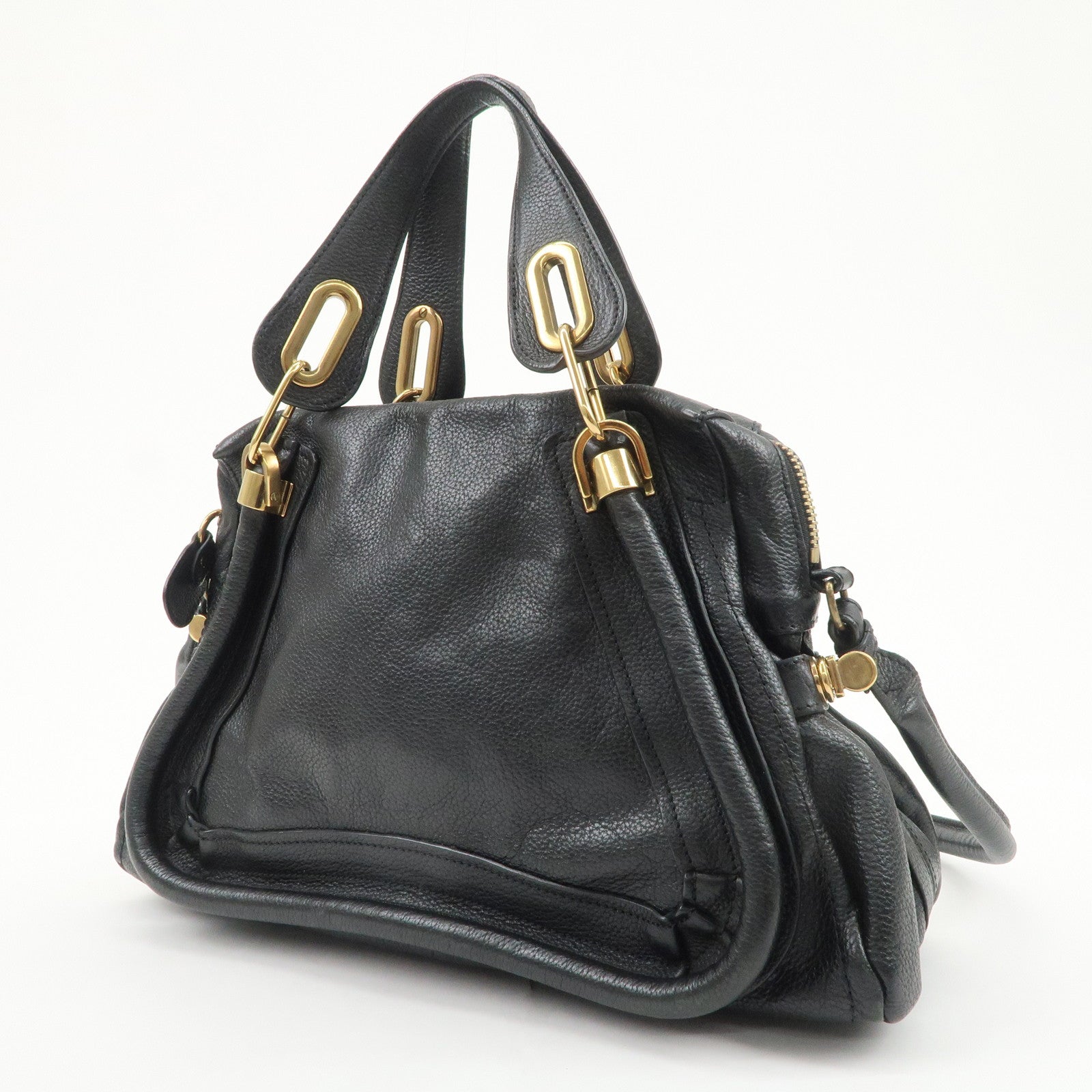 Chloe Paraty Logo Leather 2WAY Bag Shoulder Bag Hand Bag Black