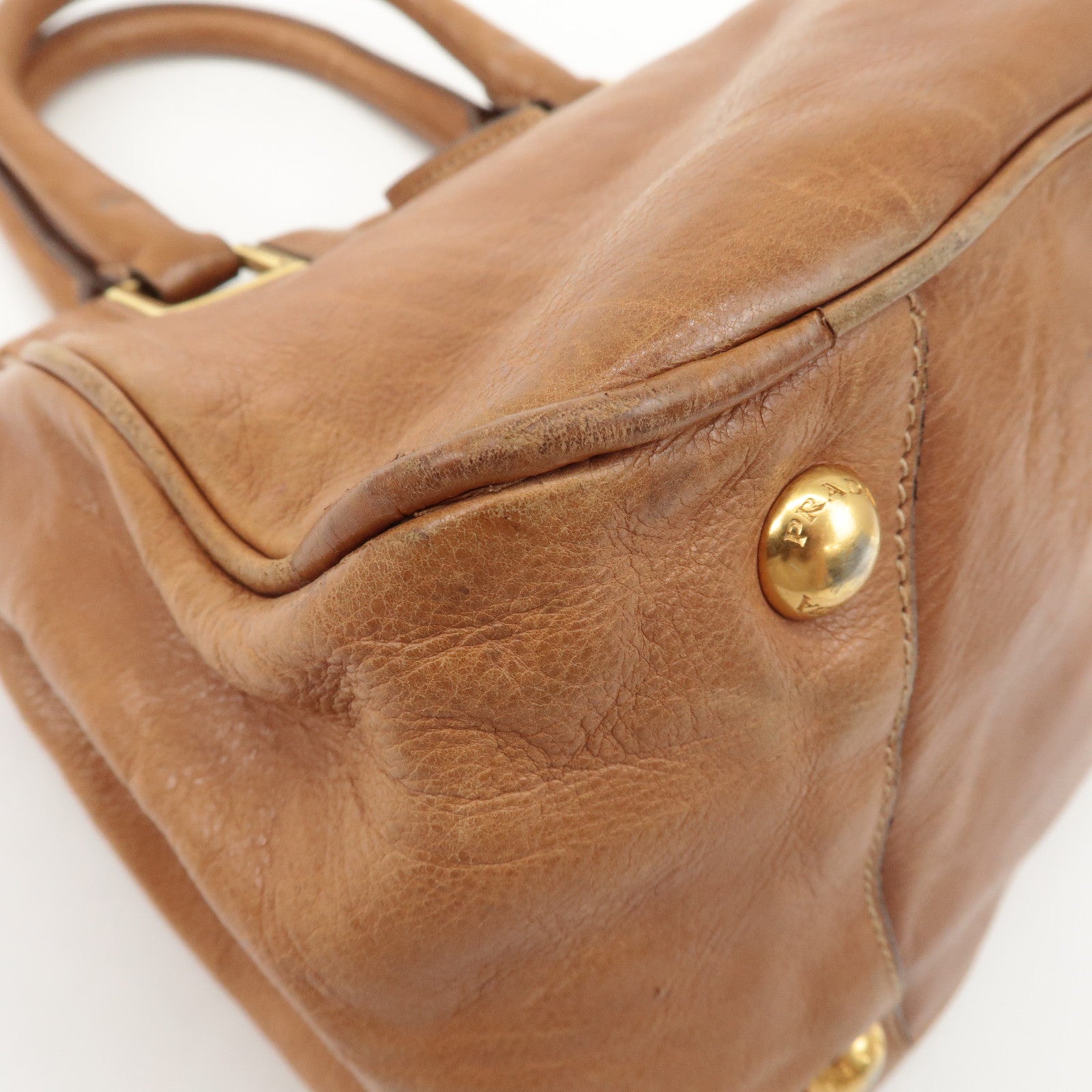 PRADA Logo Leather Ribbon 2Way Bag Hand Bag Brown BN2245 Used