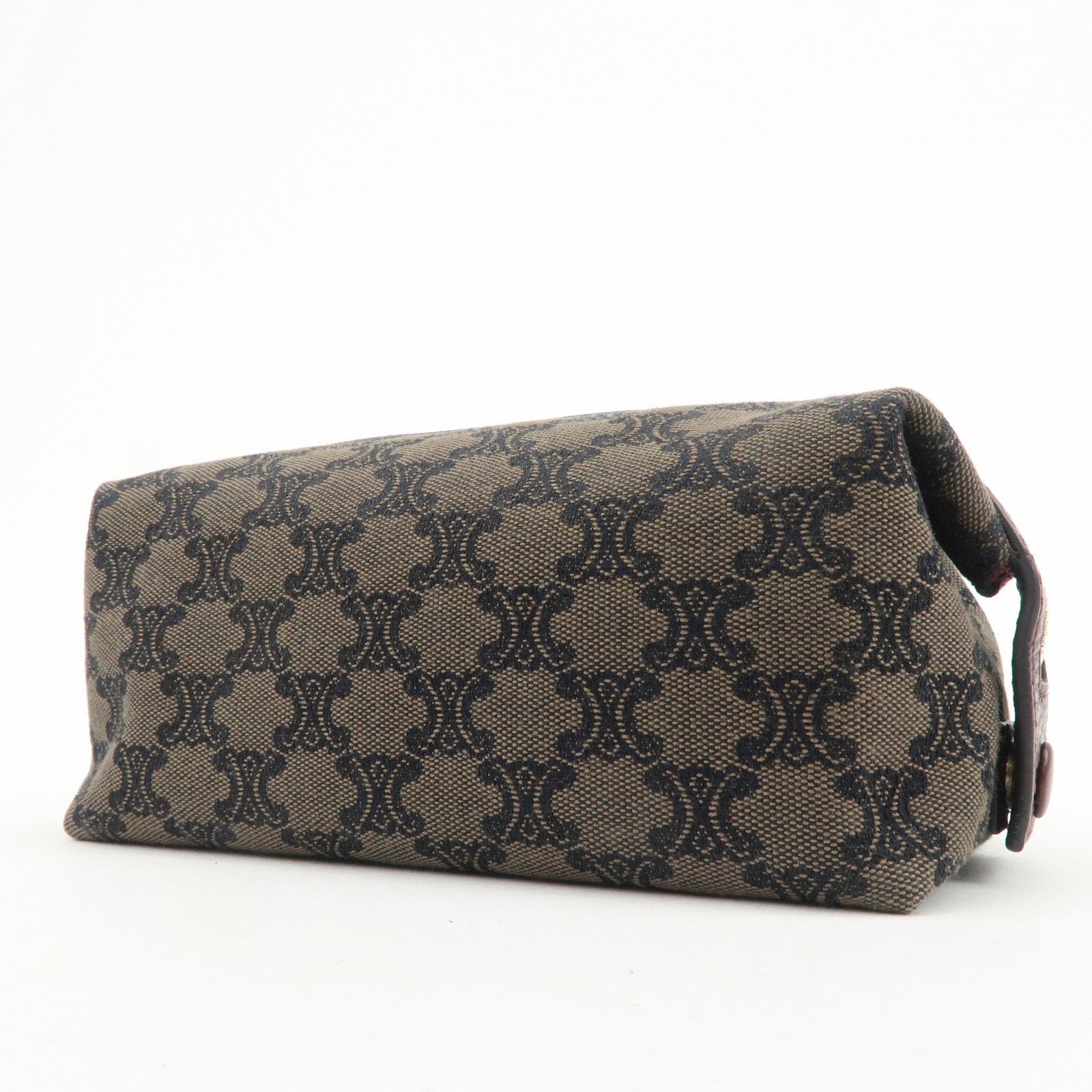 CELINE Macadam Canvas Leather Pouch Cosmetic Pouch Brown Wine Red