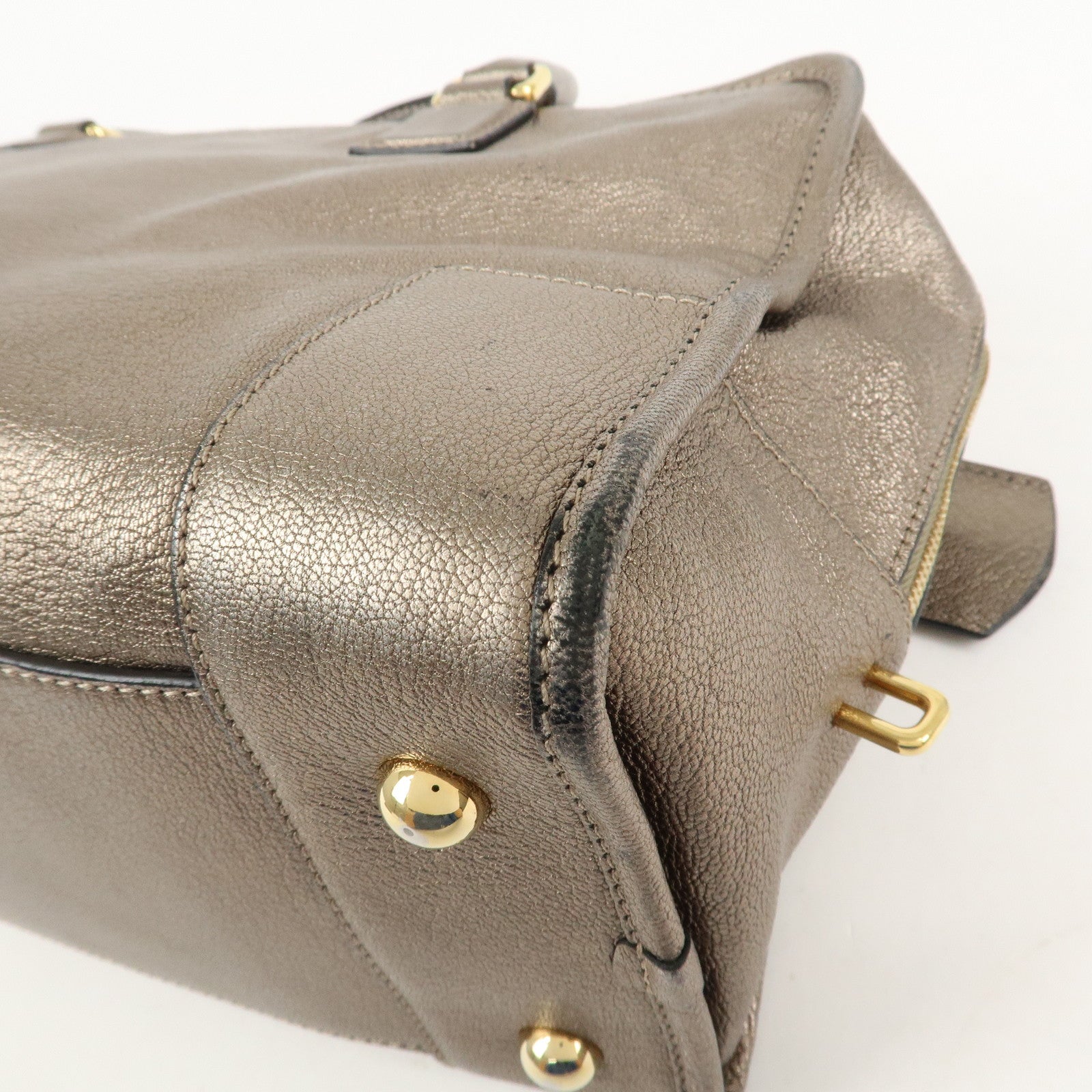 LOEWE Anagram Leather Amazona 36 Hand Bag Boston Bag Silver Grey