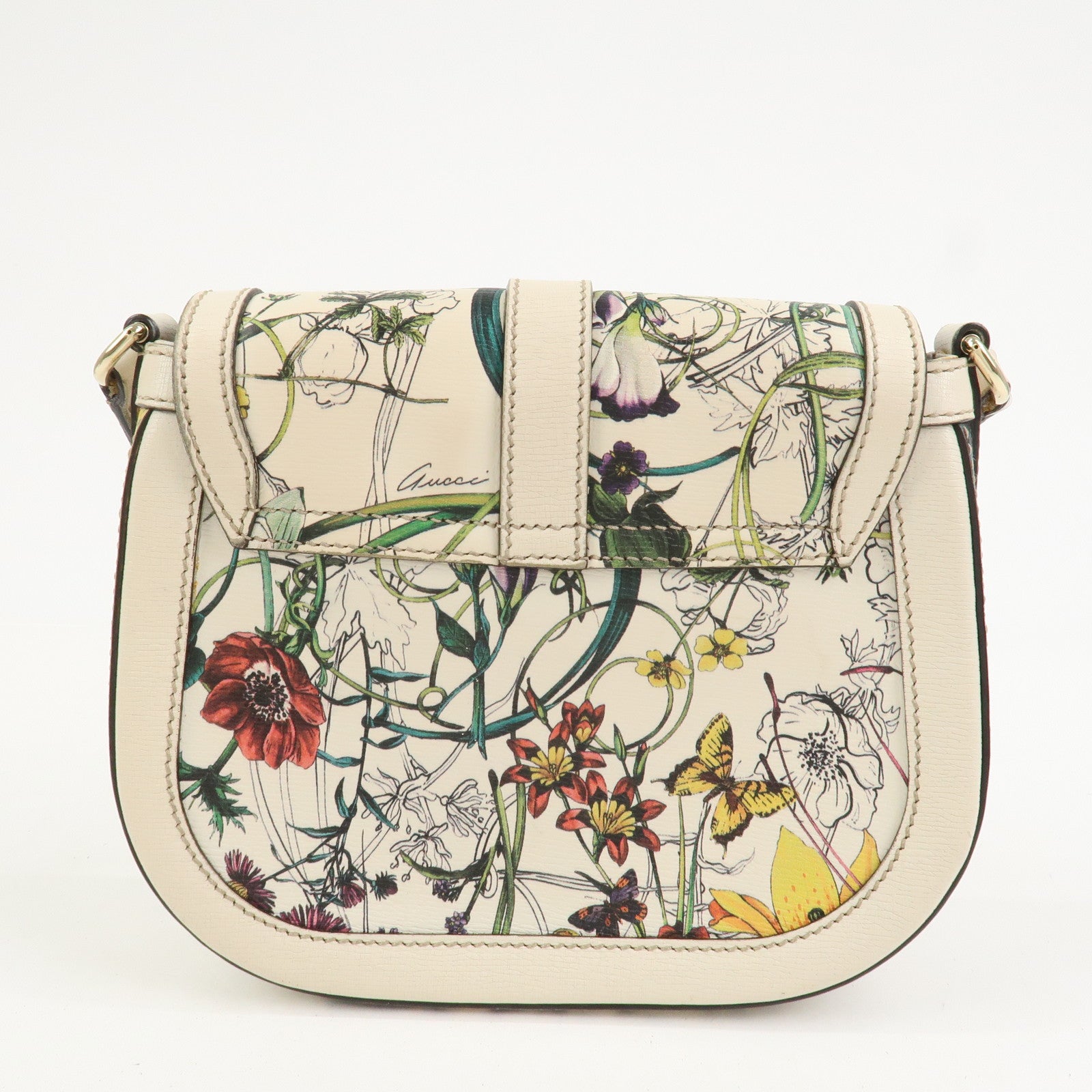 GUCCI Flora Leather Shoulder Bag Crossbody Bag Ivory 336749