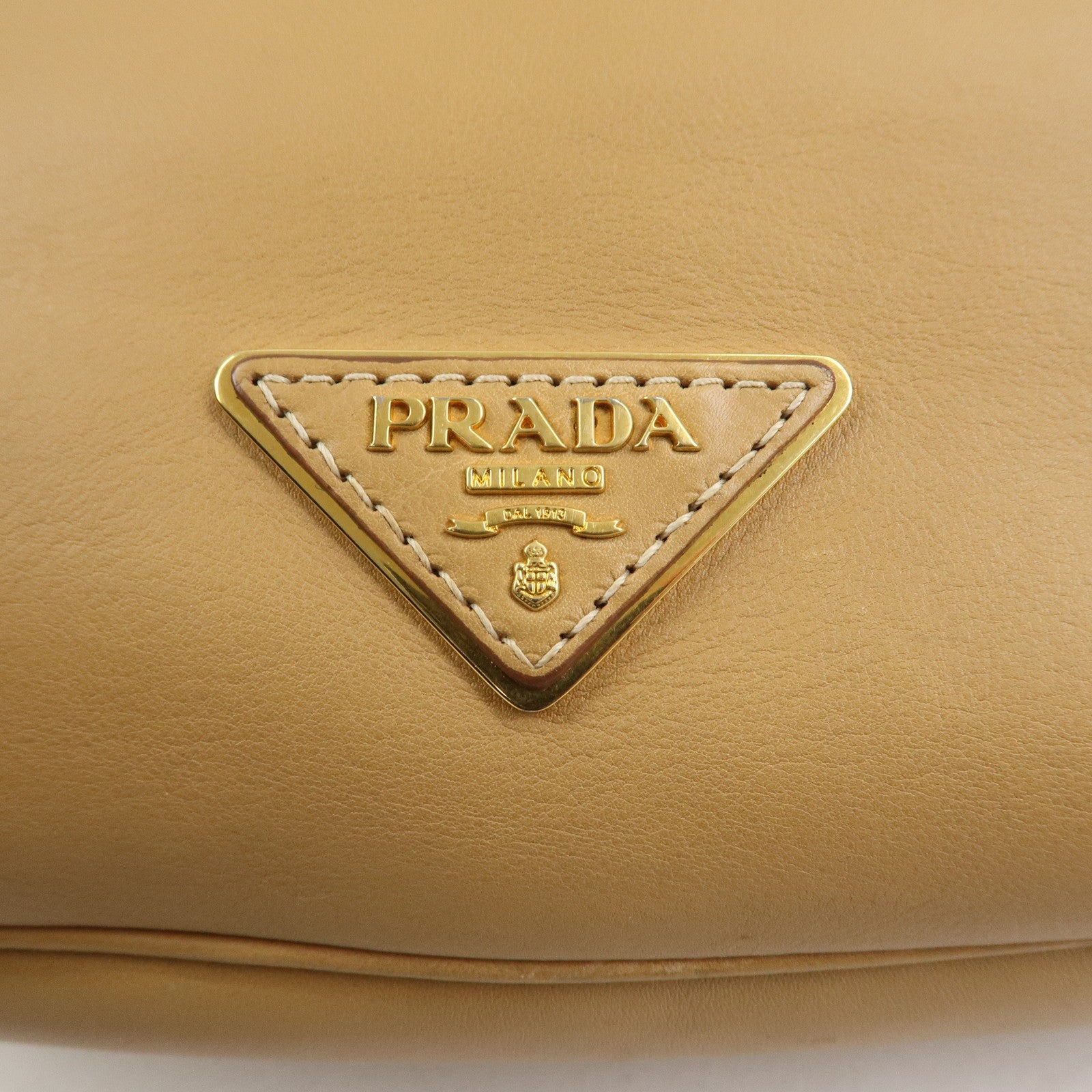 PRADA Triangle Logo Leather Shoulder Bag Hand Bag Camel