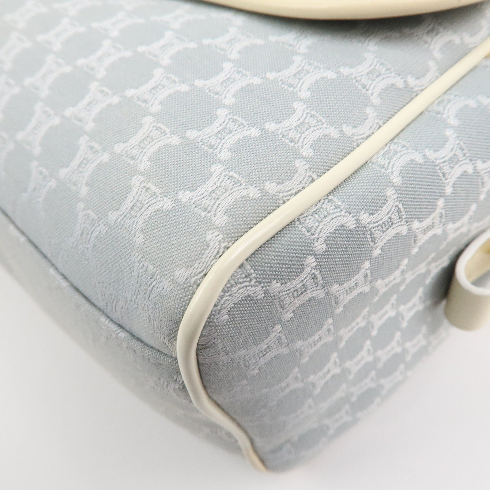 CELINE Macadam Canvas Leather Shoulder Bag Hand Bag Blue Ivory