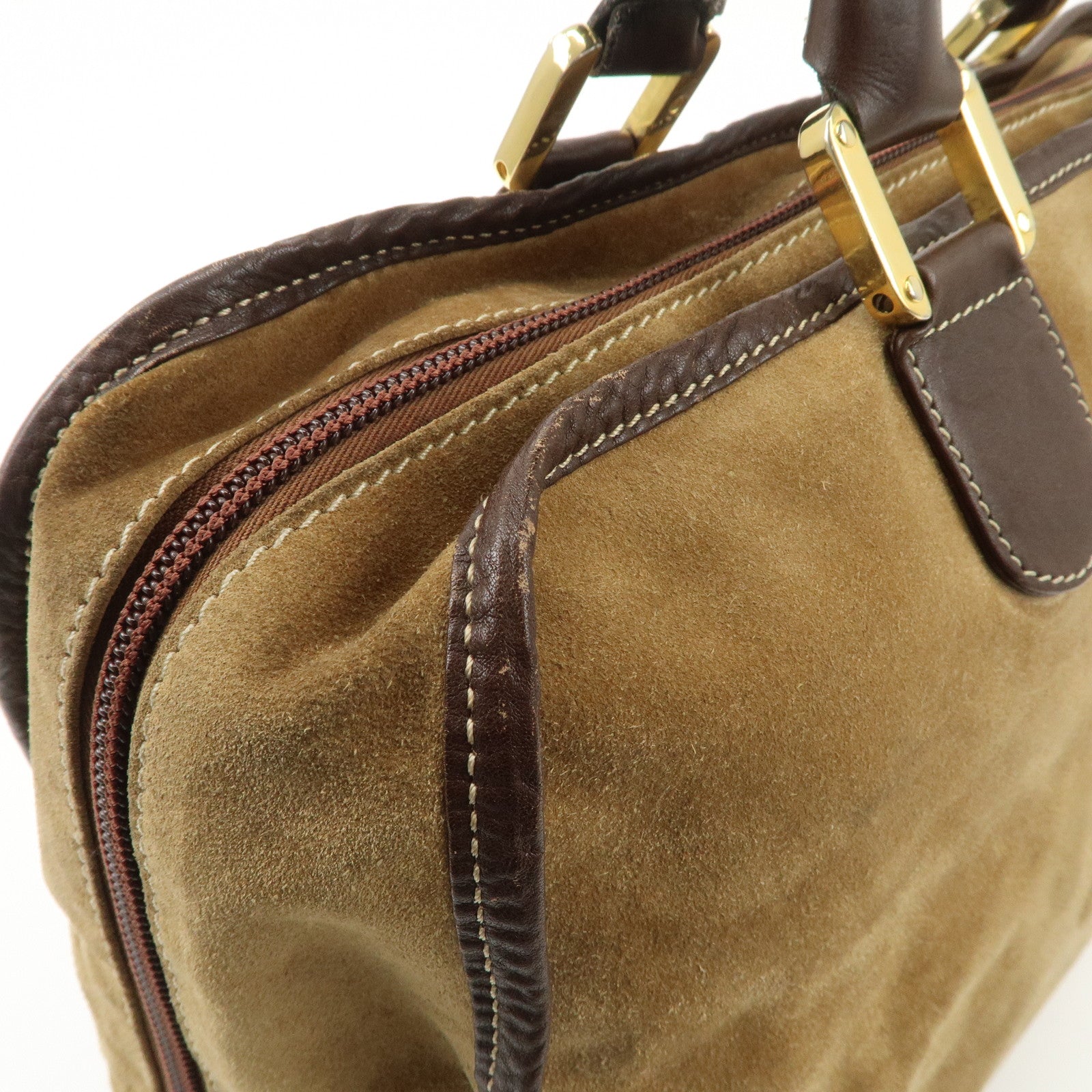 LOEWE Anagram Amazona 40 Suede Leather Hand Bag Beige Dark Brown Used