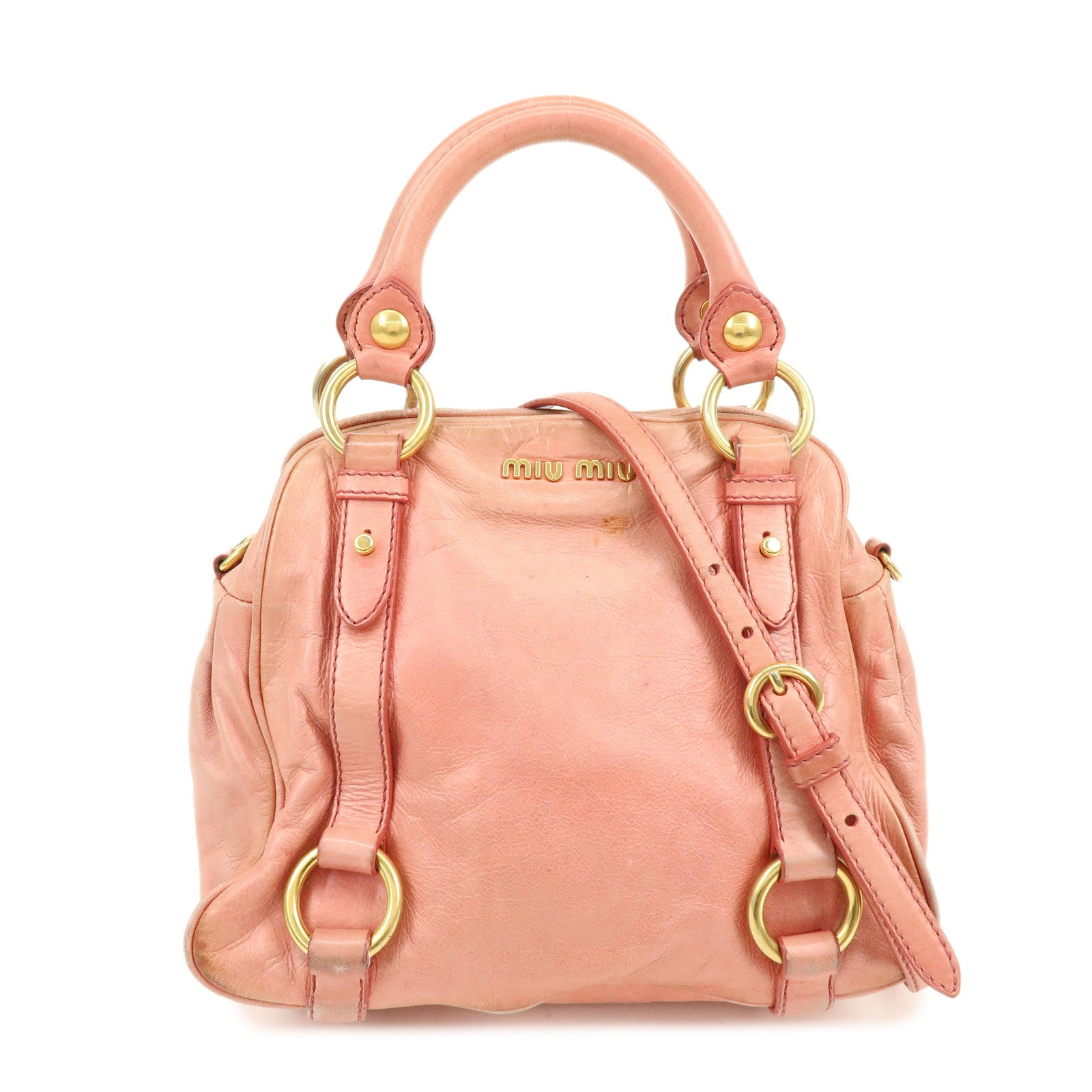 MIU MIU Leather 2Way Bag Hand Bag Shoulder Bag Pink