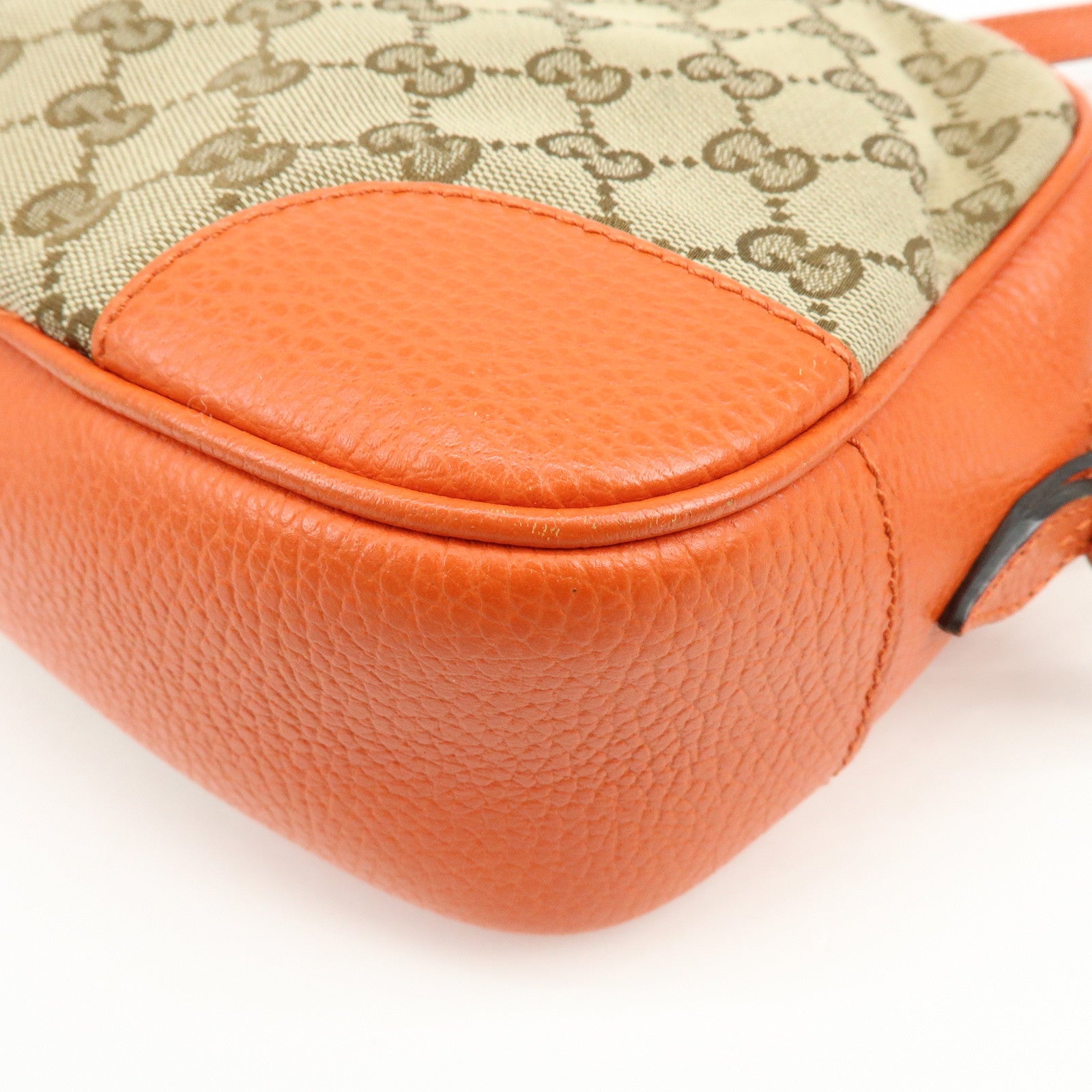 GUCCI GG Canvas Leather Shoulder Bag Beige Orange 449413