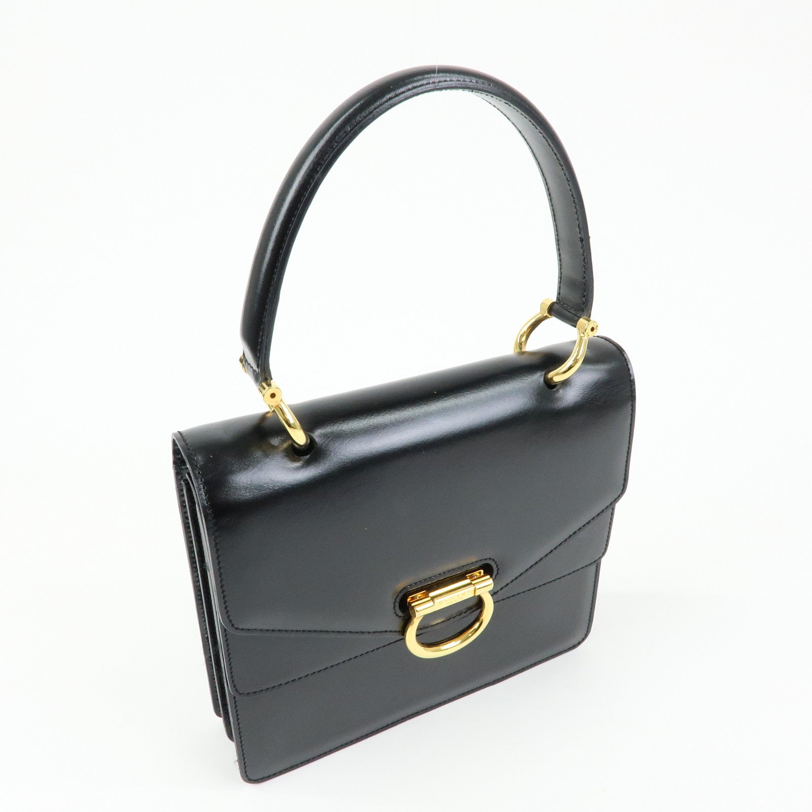 CELINE Leather Double Flap Hand Bag Black