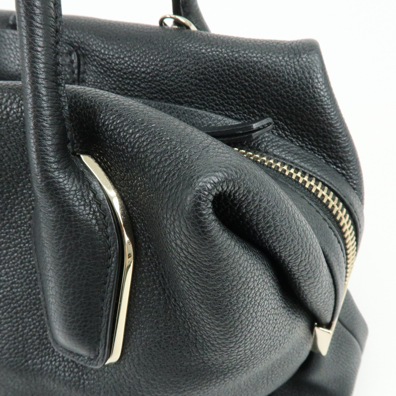 TOD'S Leather 2Way Bag Boston Bag Shoulder Bag Black