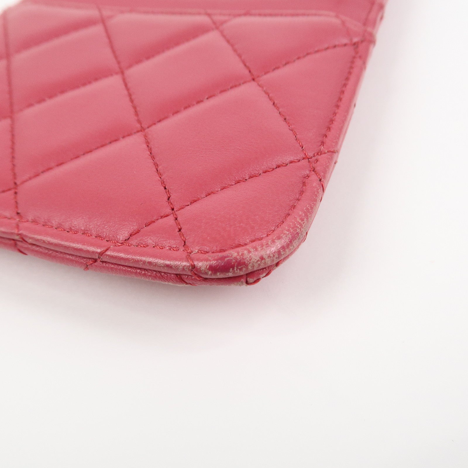 CHANEL COCO Mark Matelasse Lamb Skin Card Fragment Case Pink AP0225