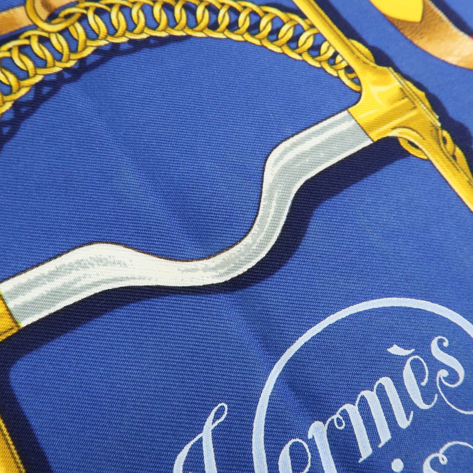 HERMES Carre 90 Silk 100% Scarf Grand Manege Detail Blue Gold