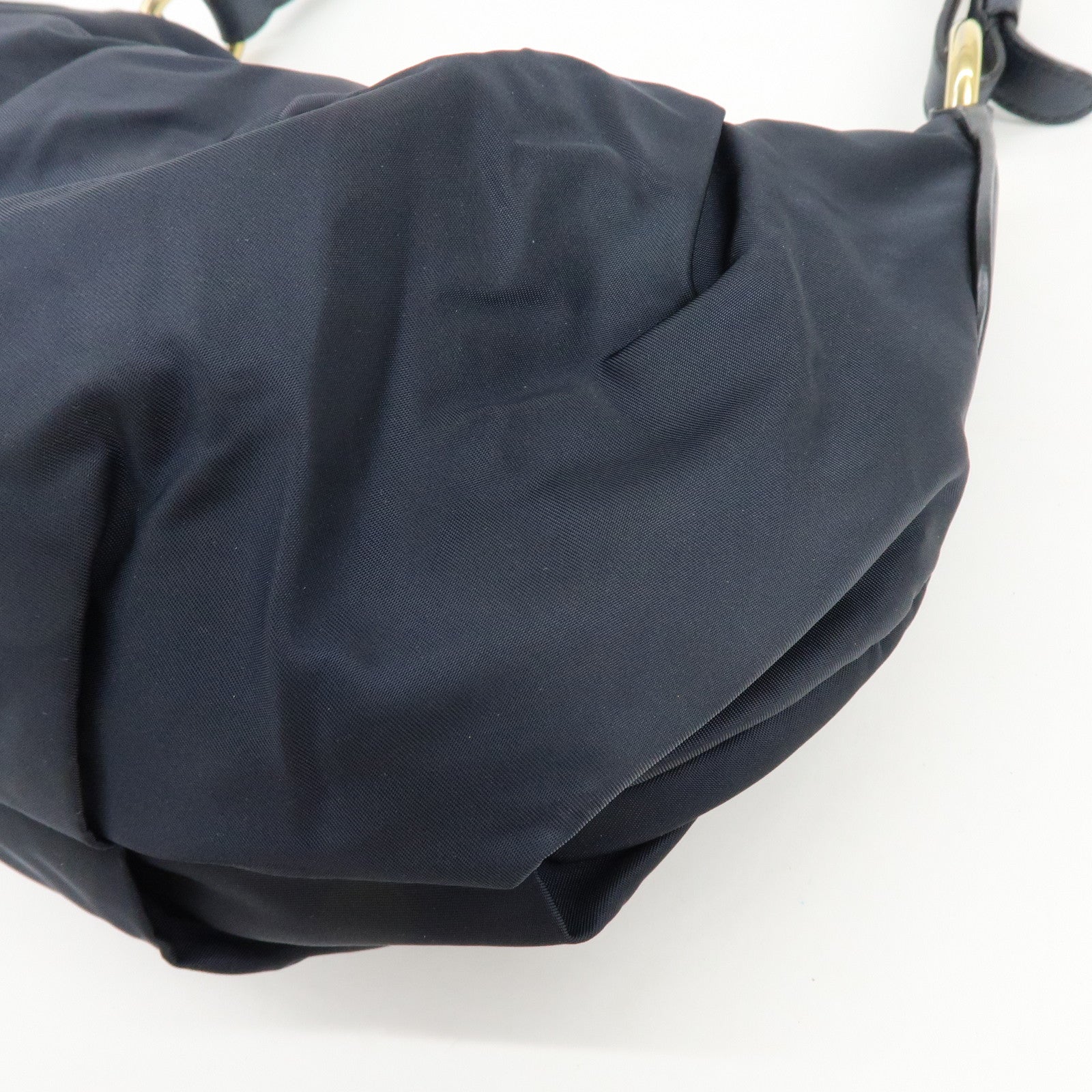 PRADA Triangle Logo Nylon Leather Shoulder Bag Hand Bag Navy