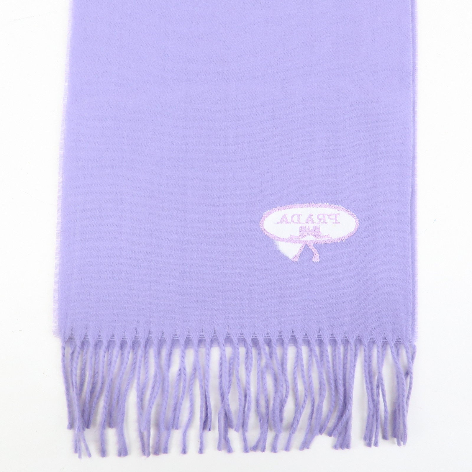 PRADA Cashmere 100% Stole Logo Embroidered Fringe Purple