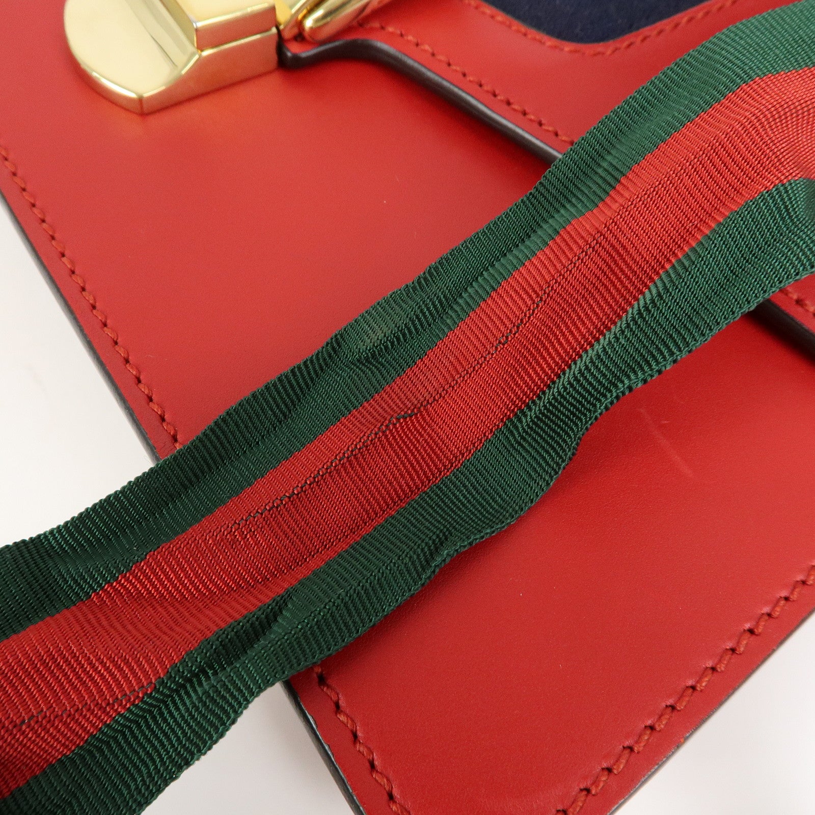 GUCCI Sylvie Sherry Leather Shoulder Bag Ribbon Red Navy 421882