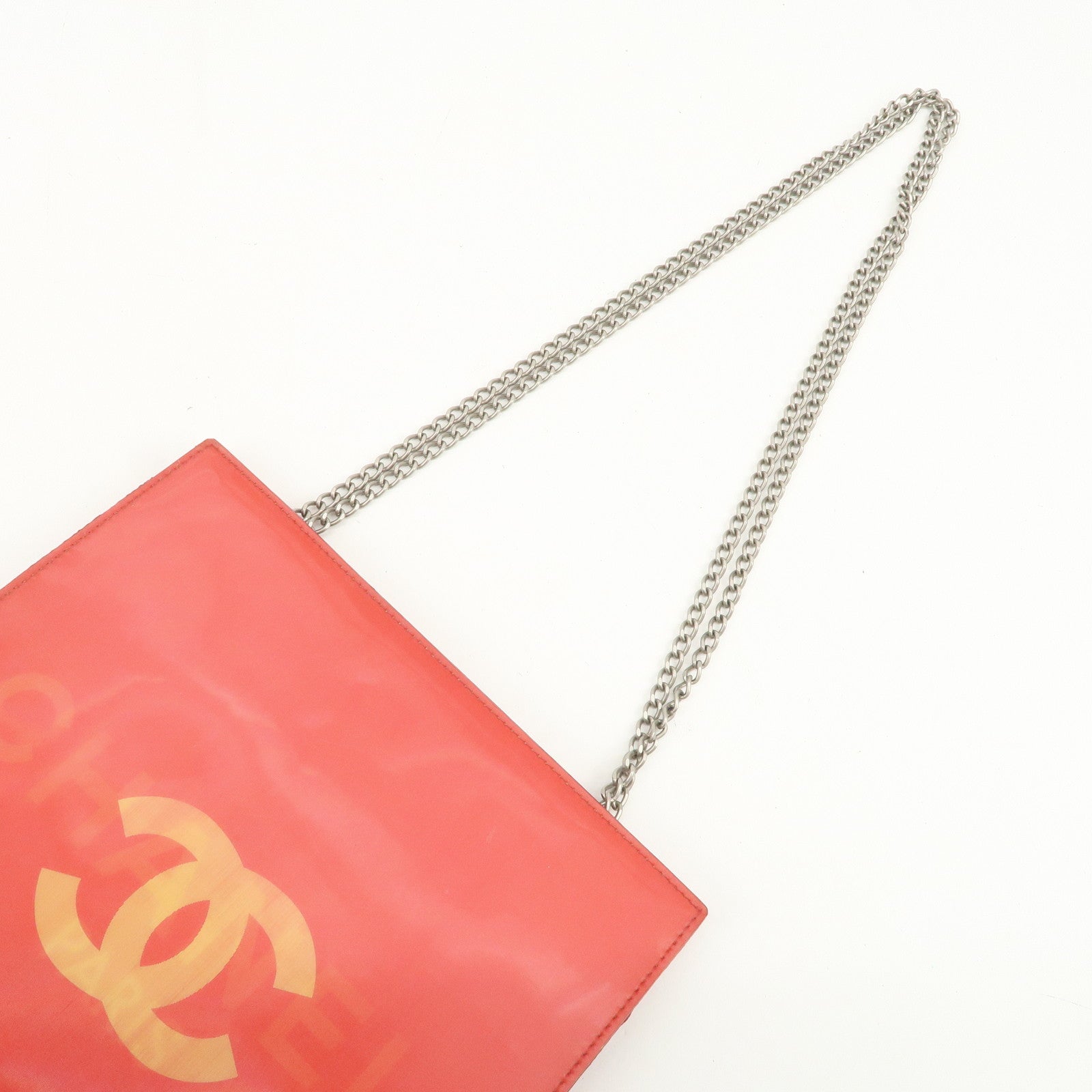 CHANEL COCO Mark Nylon Hologram Chain Shoulder Bag Hand Bag Red